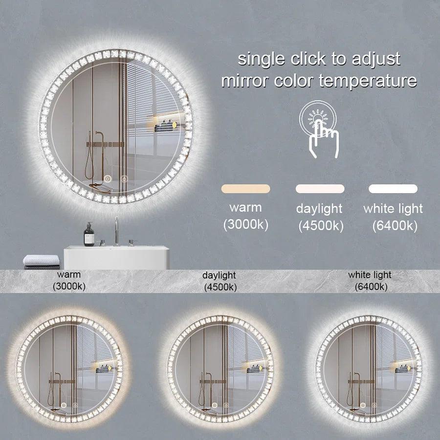 Sparkle Vision round 24 in LED Wall-Mounted Frameless Bathroom Vanity Mirror with Anti-Fog,Smart Dimmable and 3 LED Color - Image 4