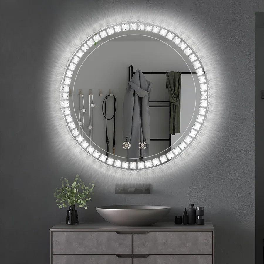 Sparkle Vision round 24 in LED Wall-Mounted Frameless Bathroom Vanity Mirror with Anti-Fog,Smart Dimmable and 3 LED Color - Image 5