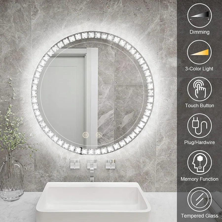 Sparkle Vision round 24 in LED Wall-Mounted Frameless Bathroom Vanity Mirror with Anti-Fog,Smart Dimmable and 3 LED Color - Image 6