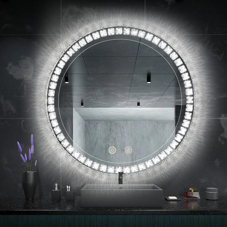 Sparkle Vision round 24 in LED Wall-Mounted Frameless Bathroom Vanity Mirror with Anti-Fog,Smart Dimmable and 3 LED Color - Image 8