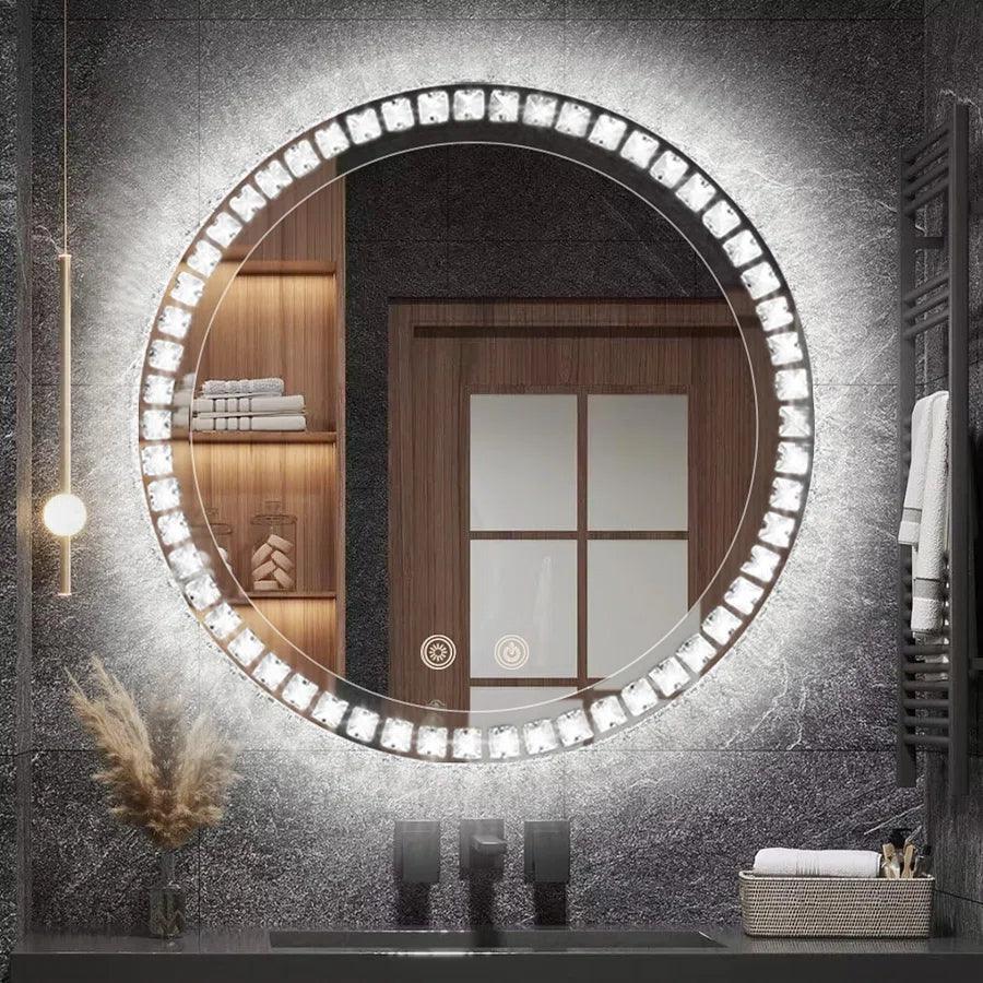 Sparkle Vision round 24 in LED Wall-Mounted Frameless Bathroom Vanity Mirror with Anti-Fog,Smart Dimmable and 3 LED Color - Image 9