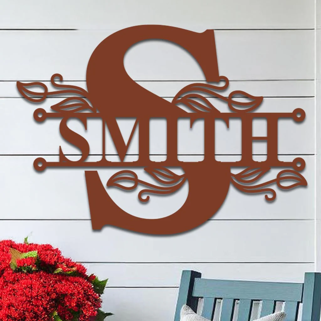 Split Initial Scroll Family Name Sign - Image 4