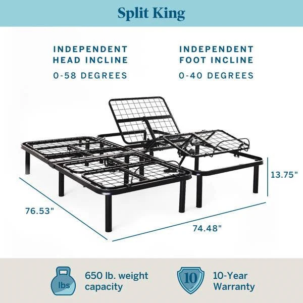 Split King Size Electric Head Foot Adjustable Bed Base with Remote - Image 4