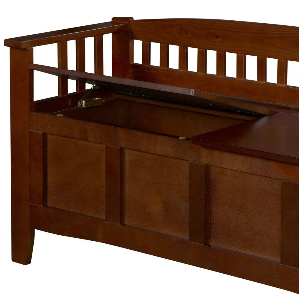 Split Seat Storage Accent Bench in Walnut Wood Finish - Image 3