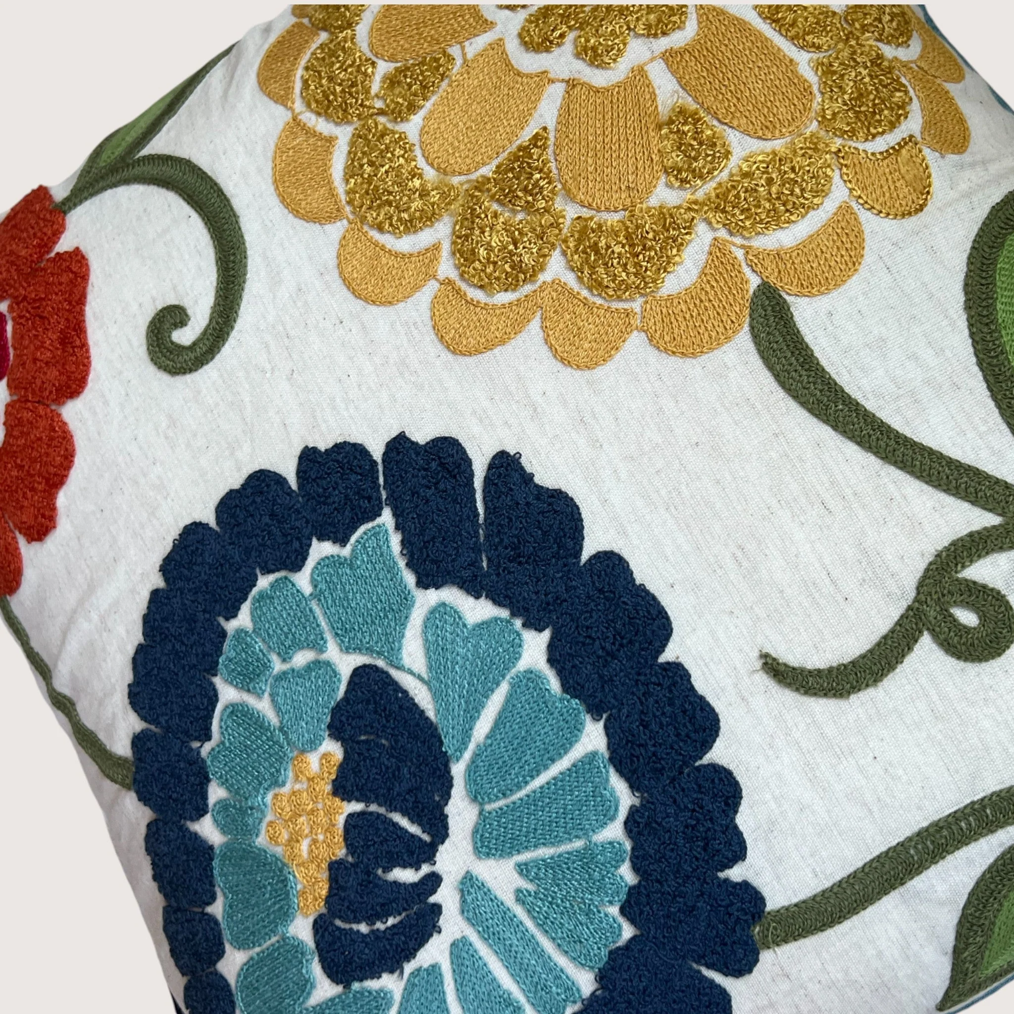 18x18" Embroidered Floral Boho Floral Throw Pillow Decorative Cover - Image 15