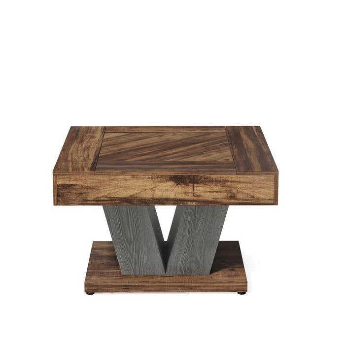 Square Farmhouse Coffee Table in Brown Black Wood Finish - Image 2