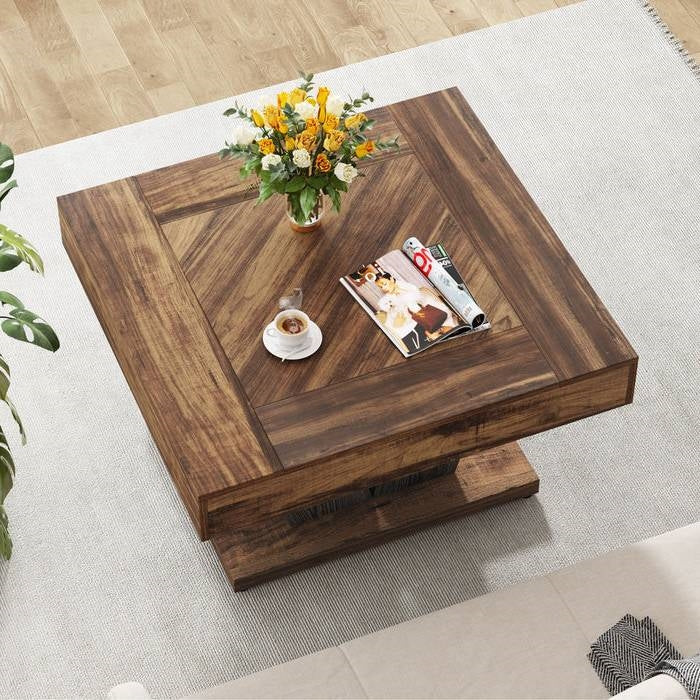 Square Farmhouse Coffee Table in Brown Black Wood Finish - Image 4
