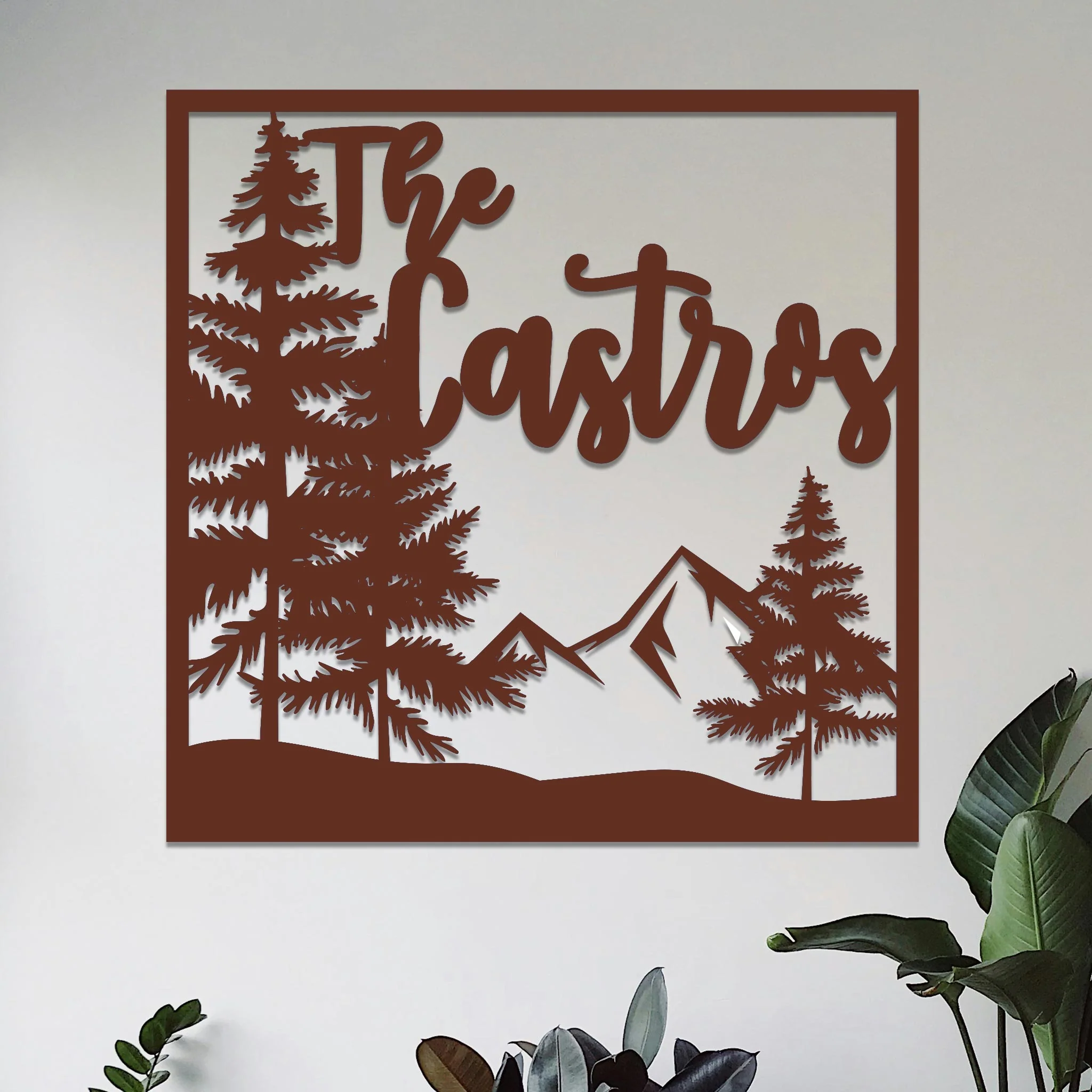 Square Mountain and Trees Family Name Sign - Image 11