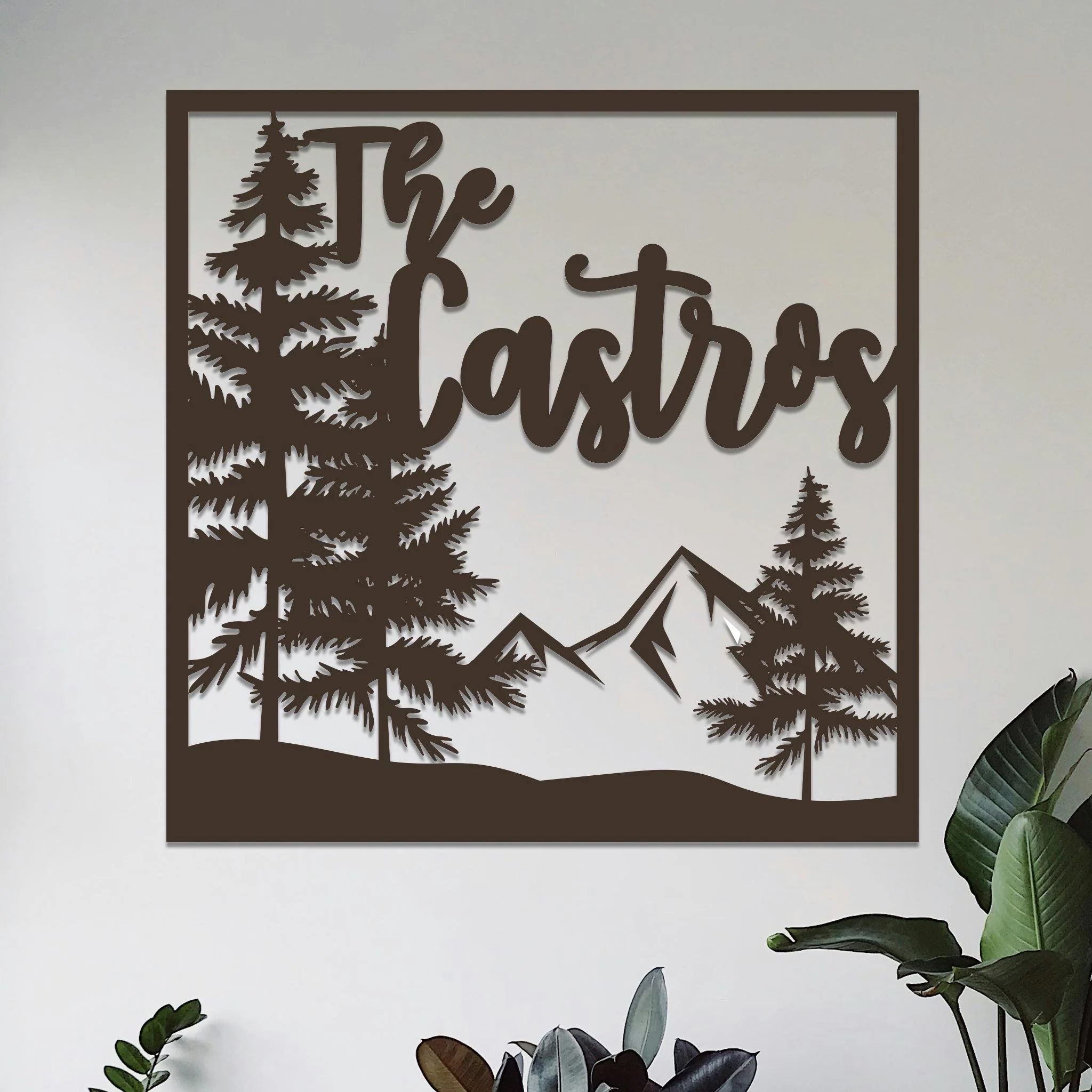 Square Mountain and Trees Family Name Sign - Image 3
