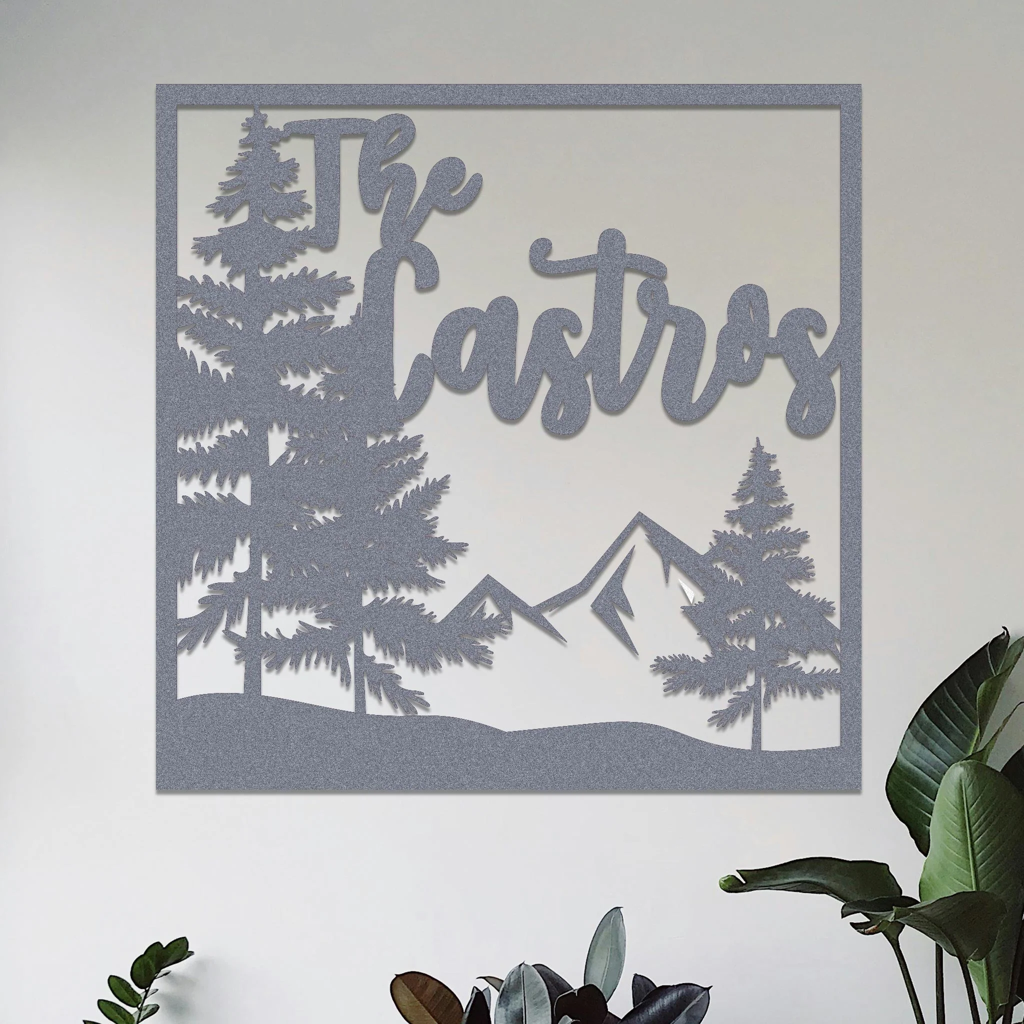 Square Mountain and Trees Family Name Sign - Image 9