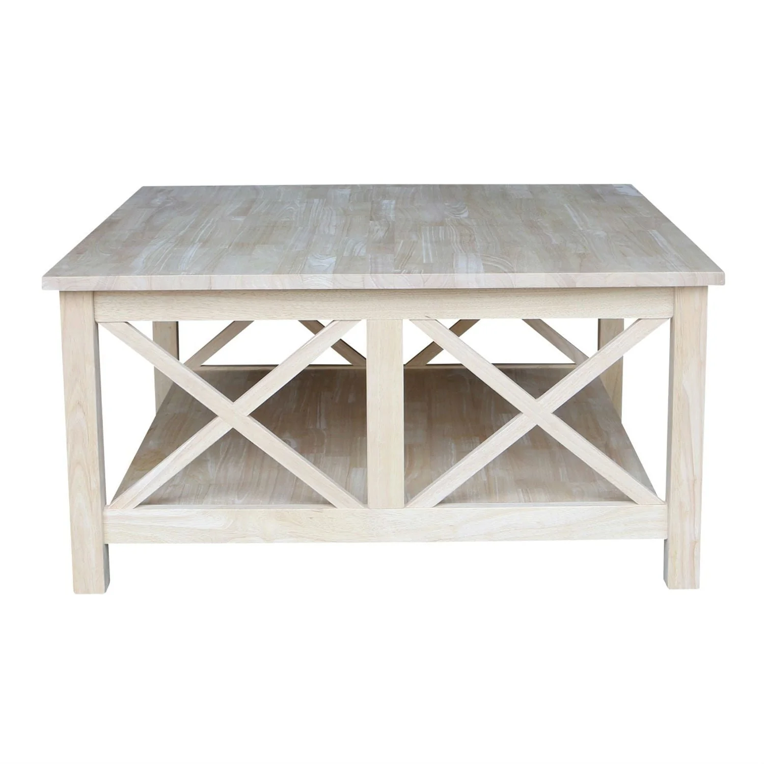 Square Unfinished Solid Wood Coffee Table with Bottom Shelf - Image 2