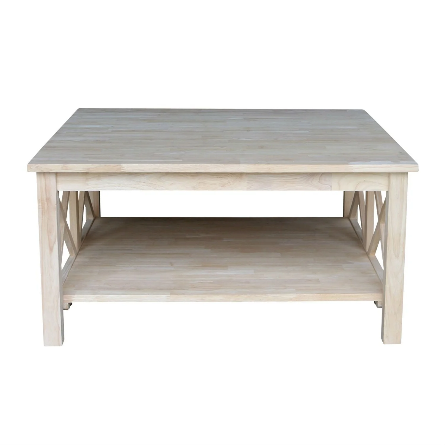 Square Unfinished Solid Wood Coffee Table with Bottom Shelf - Image 3