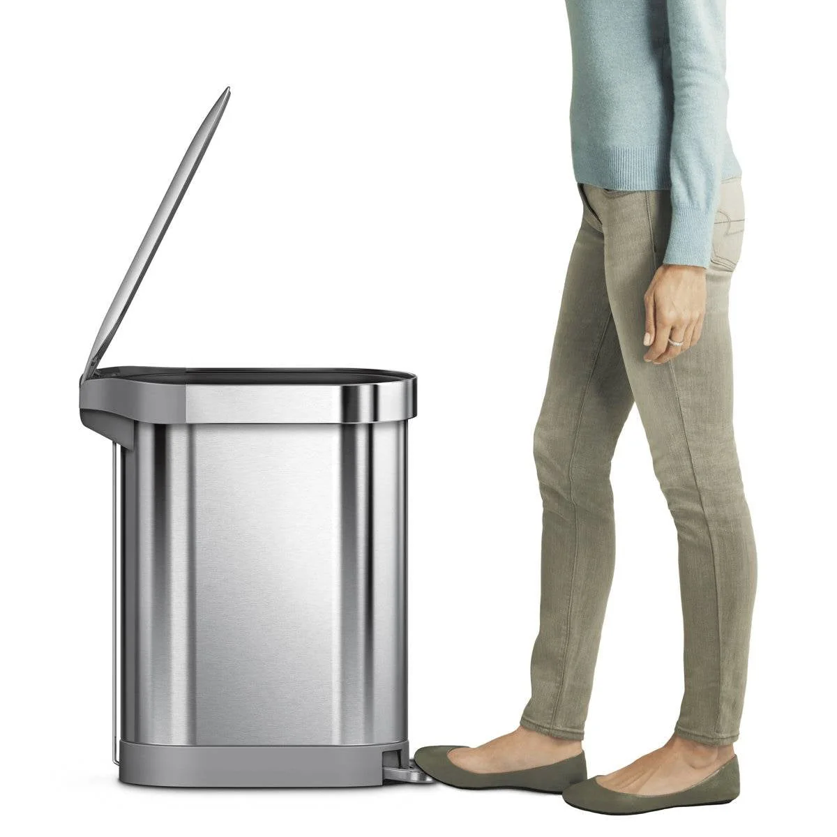 Stainless Steel 12-Gallon Narrow Kitchen Trash Can with Easy Step-on Lid - Image 3