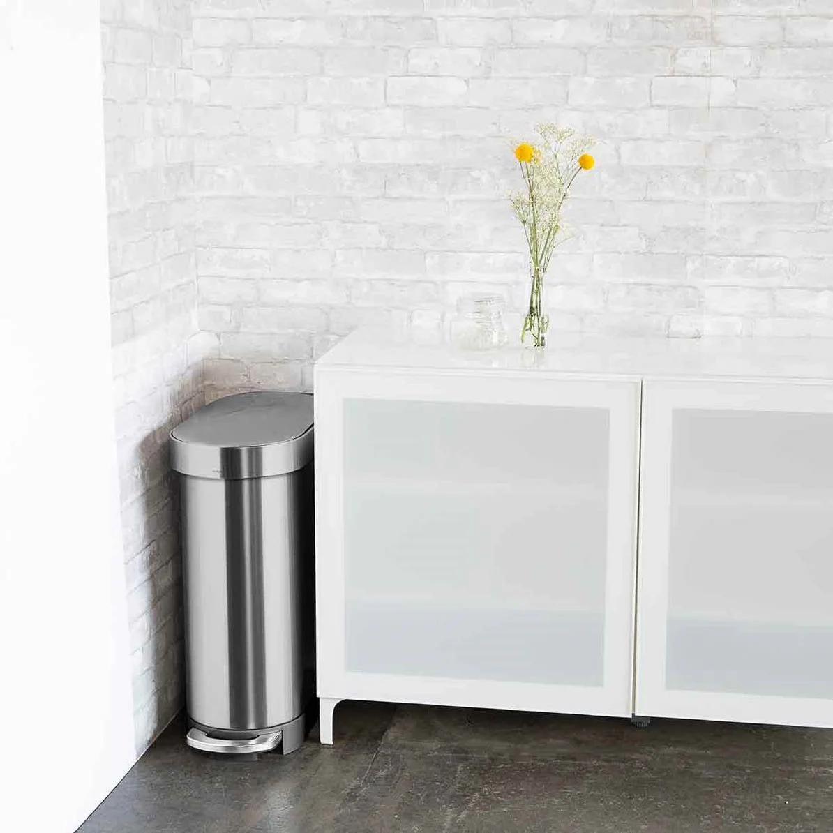 Stainless Steel 12-Gallon Narrow Kitchen Trash Can with Easy Step-on Lid - Image 4