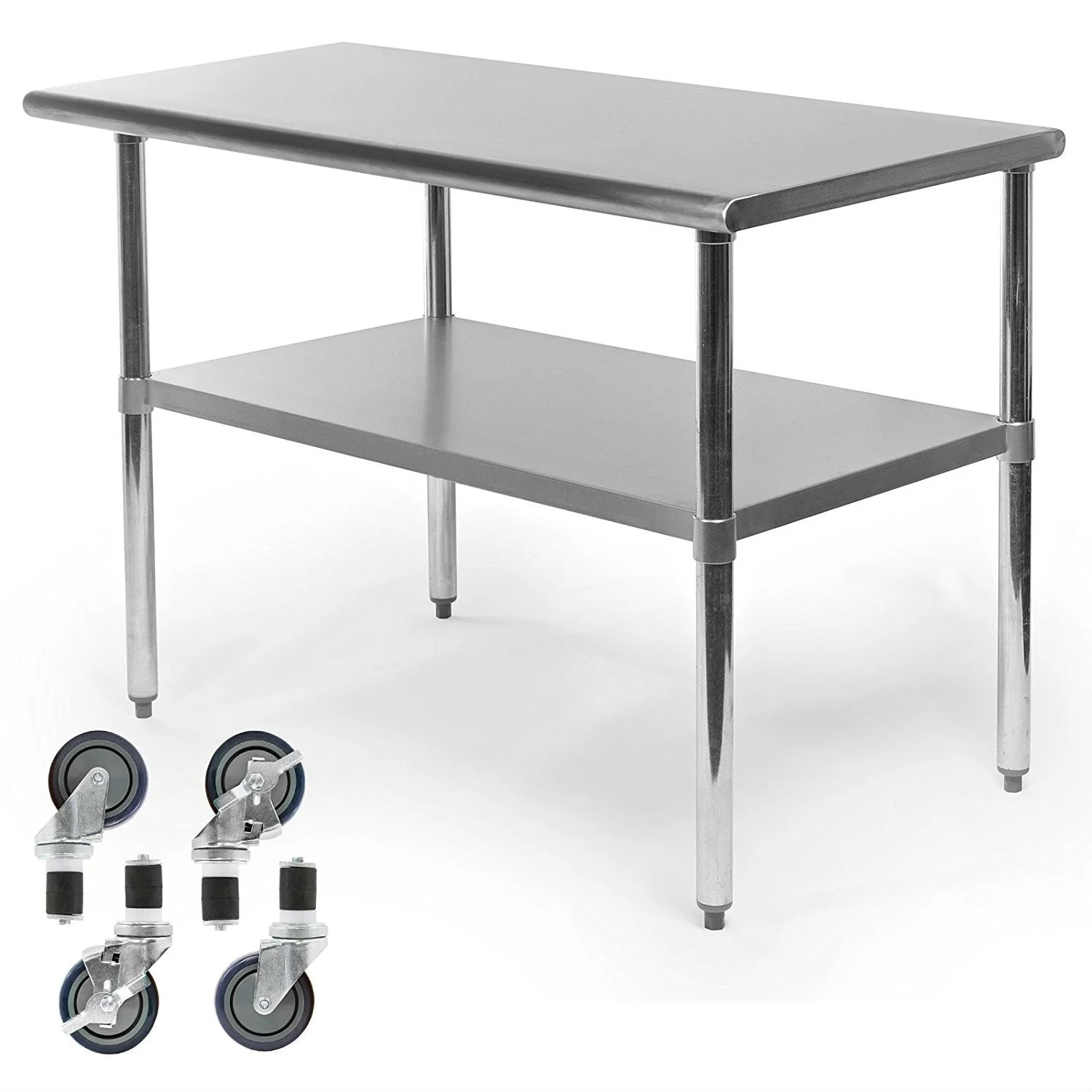 Stainless Steel 48 x 24-inch Kitchen Prep Table with Casters - Image 3