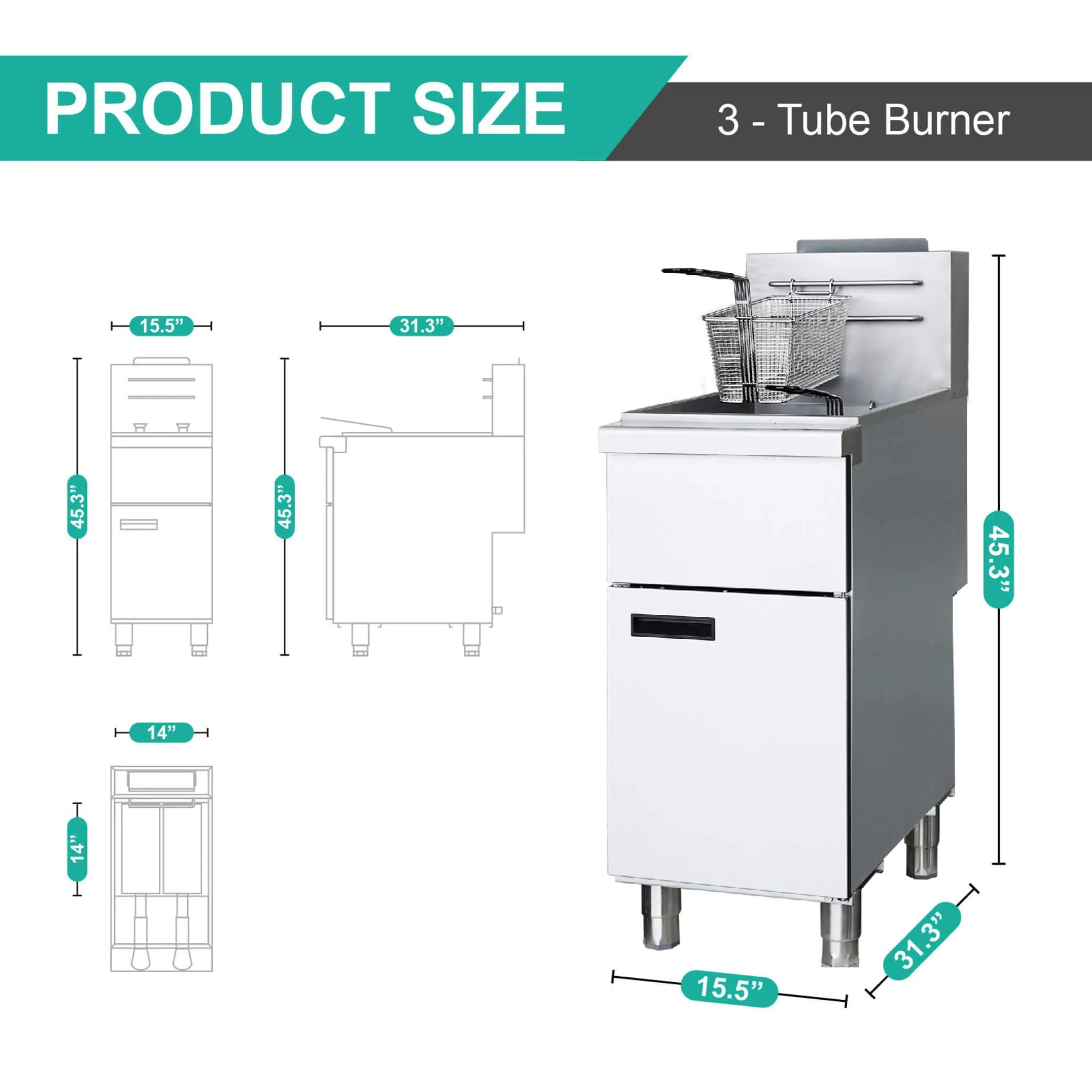 Stainless Steel Commercial 90K BTU 3-Burner Gas Liquid Propane Deep Fryer (SAK89517) - Image 7