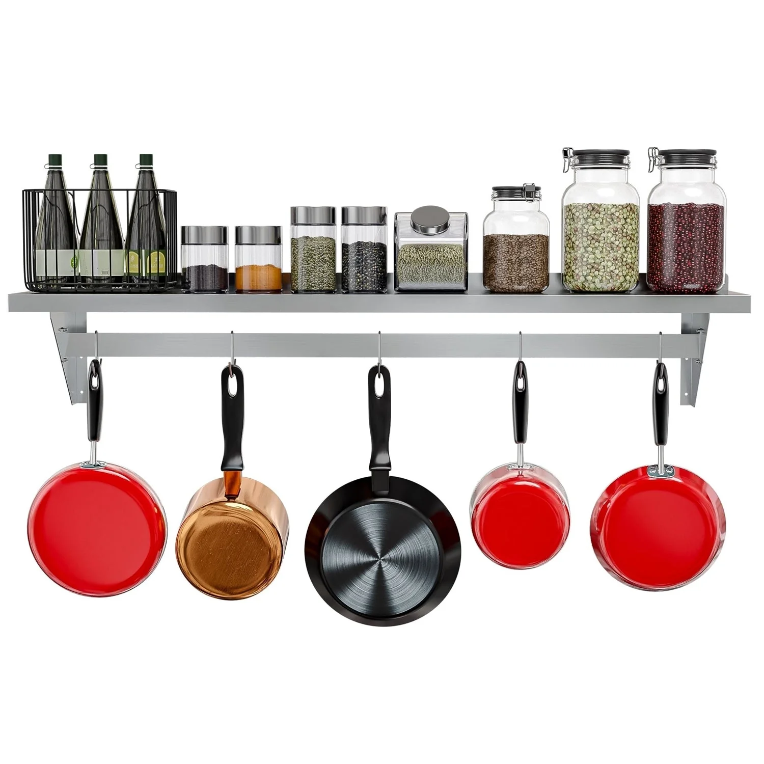 Stainless Steel Heavy Duty Wall Shelf with Pot Rack - 12 inches x 60 inches - Image 2