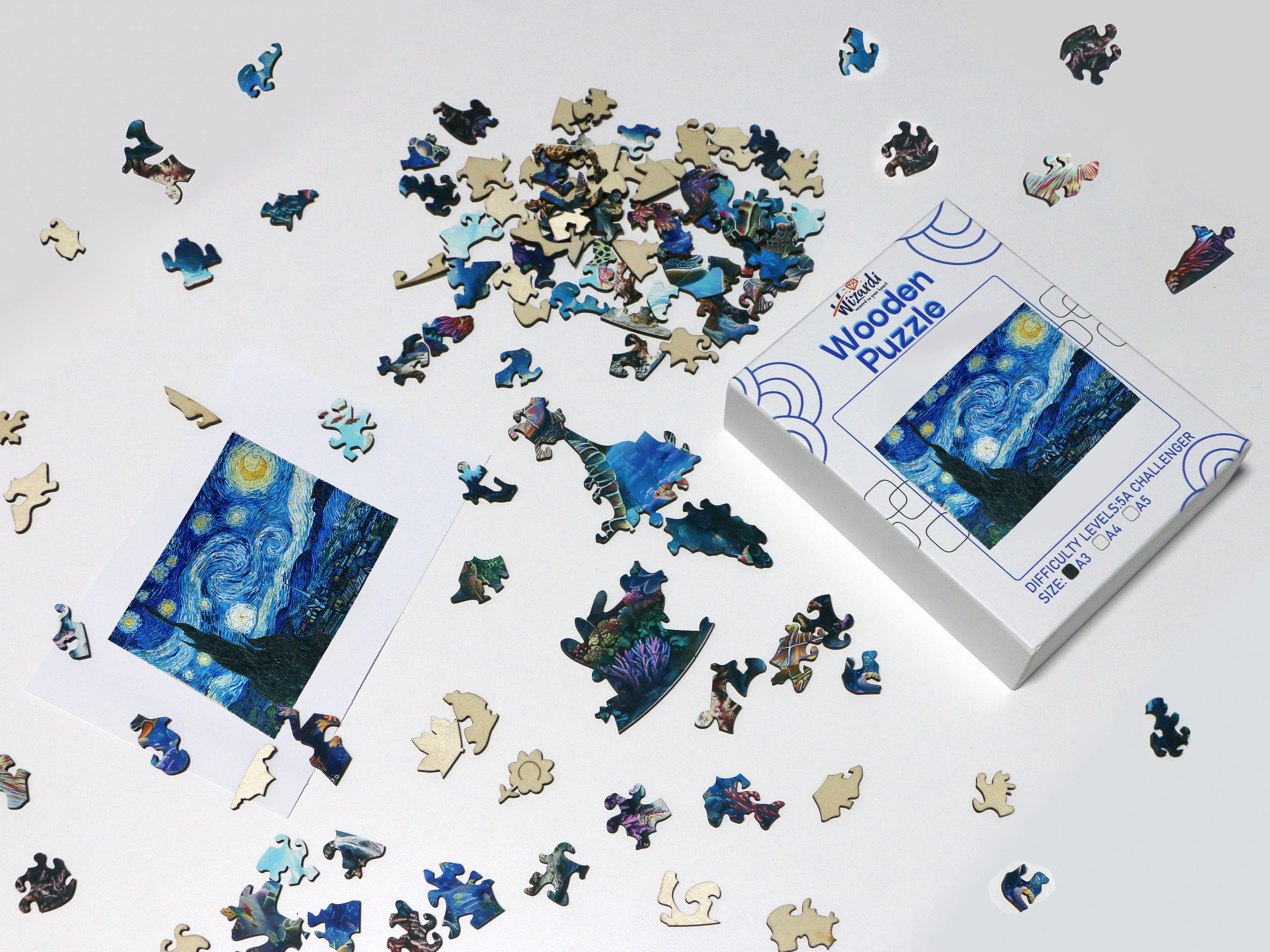 Starry Night after Van Gogh - Jigsaw Wooden Puzzle by Wizardi F07N9-1 - Image 2