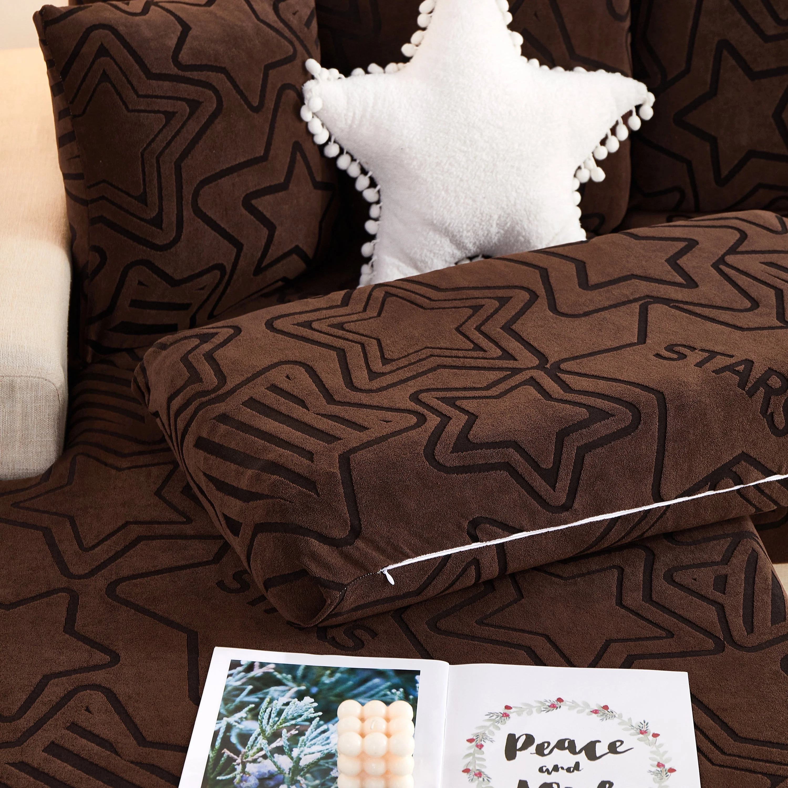 Starry Sky Jacquard Fleece Stretchable Non-Slip Cushion Covers Furniture Covers for L-Shaped Couch - Image 13