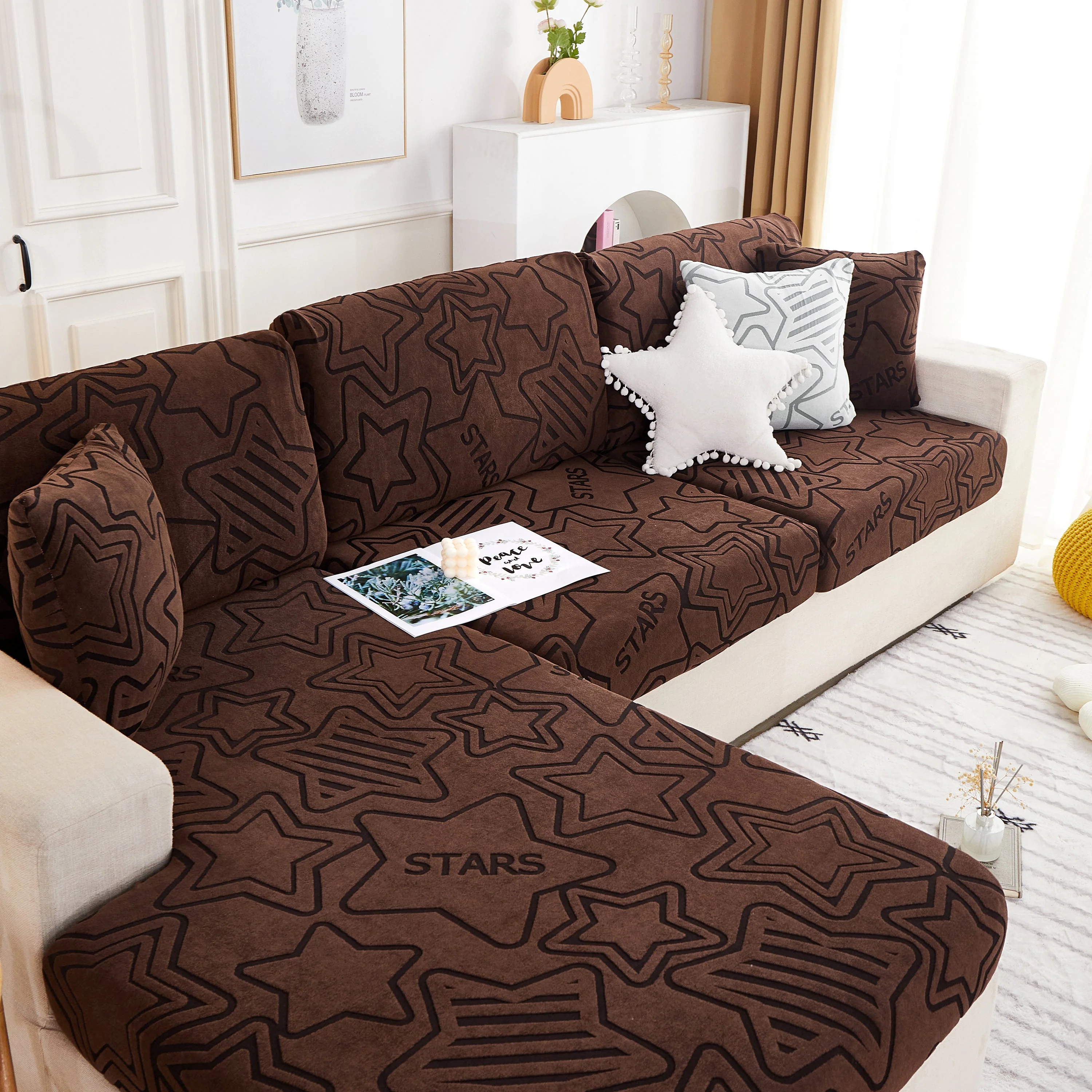 Starry Sky Jacquard Fleece Stretchable Non-Slip Cushion Covers Furniture Covers for L-Shaped Couch - Image 16