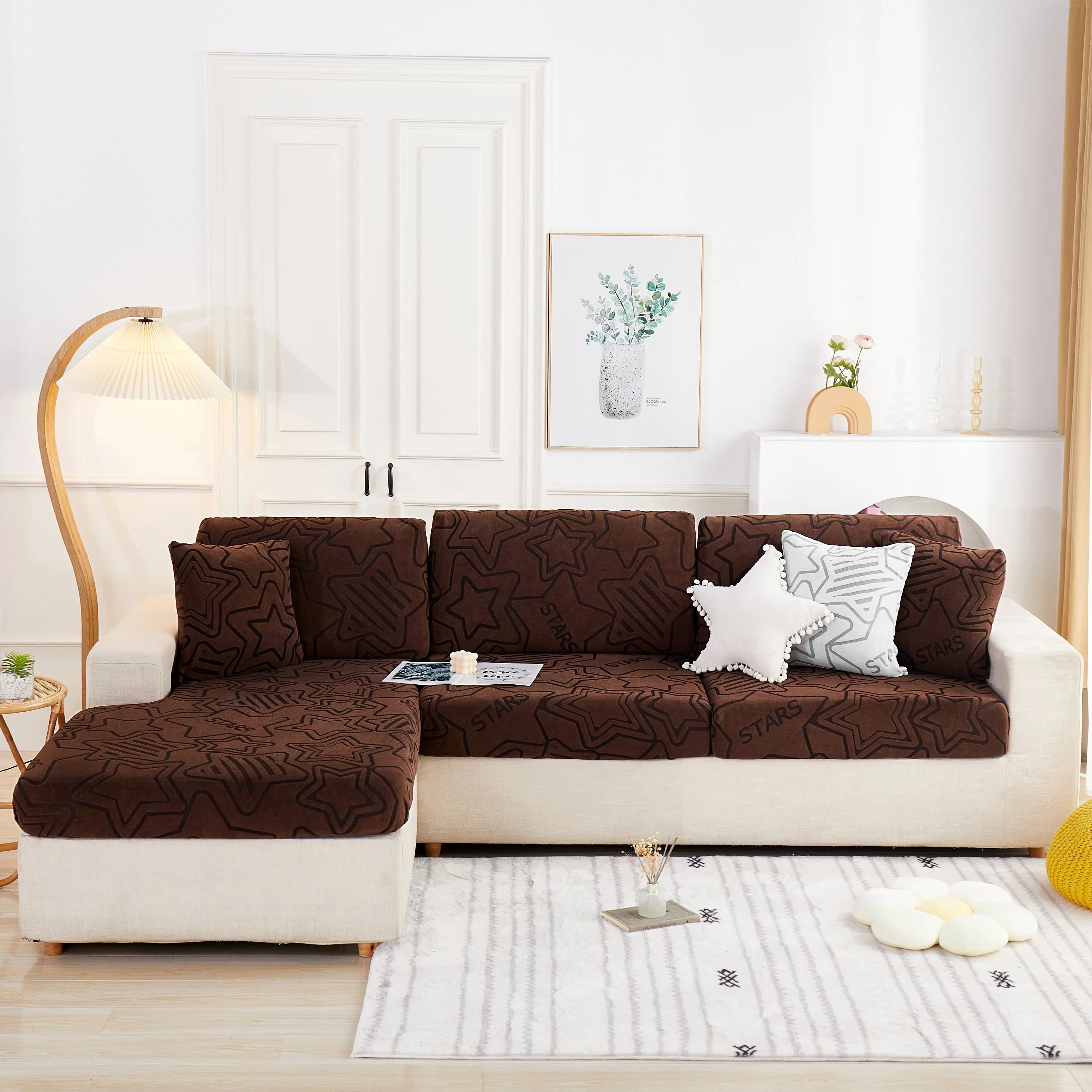 Starry Sky Jacquard Fleece Stretchable Non-Slip Cushion Covers Furniture Covers for L-Shaped Couch - Image 17