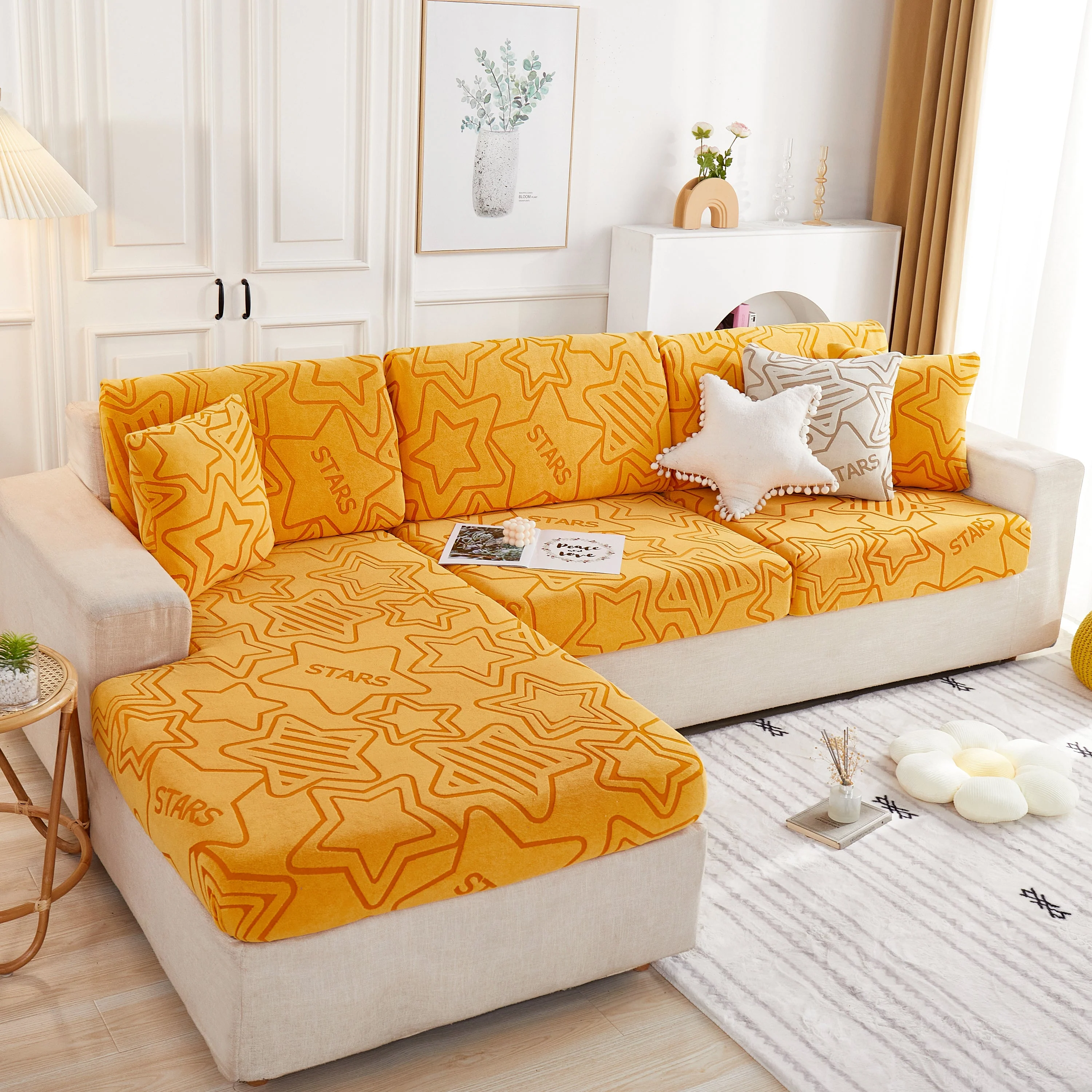 Starry Sky Jacquard Fleece Stretchable Non-Slip Cushion Covers Furniture Covers for L-Shaped Couch - Image 27