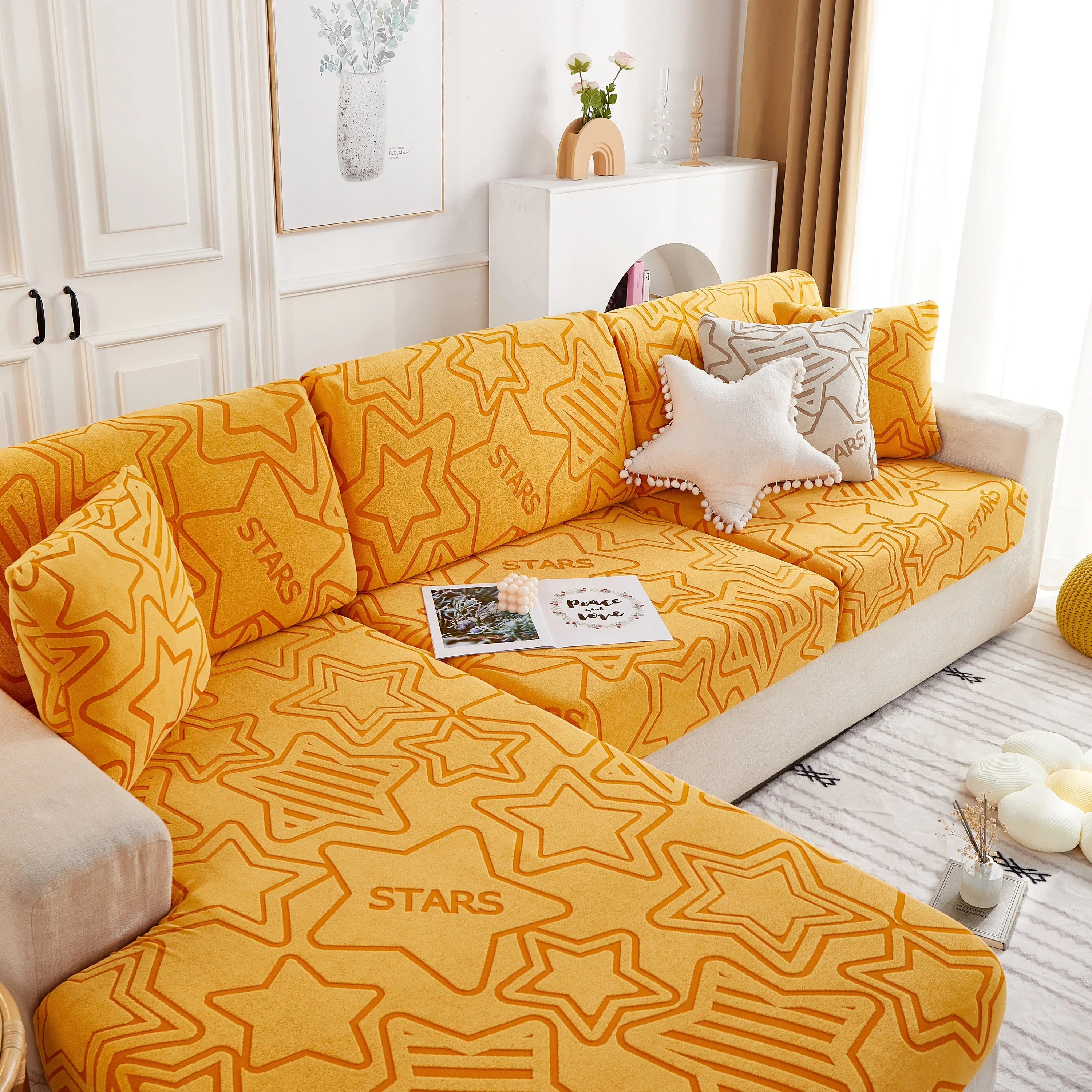 Starry Sky Jacquard Fleece Stretchable Non-Slip Cushion Covers Furniture Covers for L-Shaped Couch - Image 28