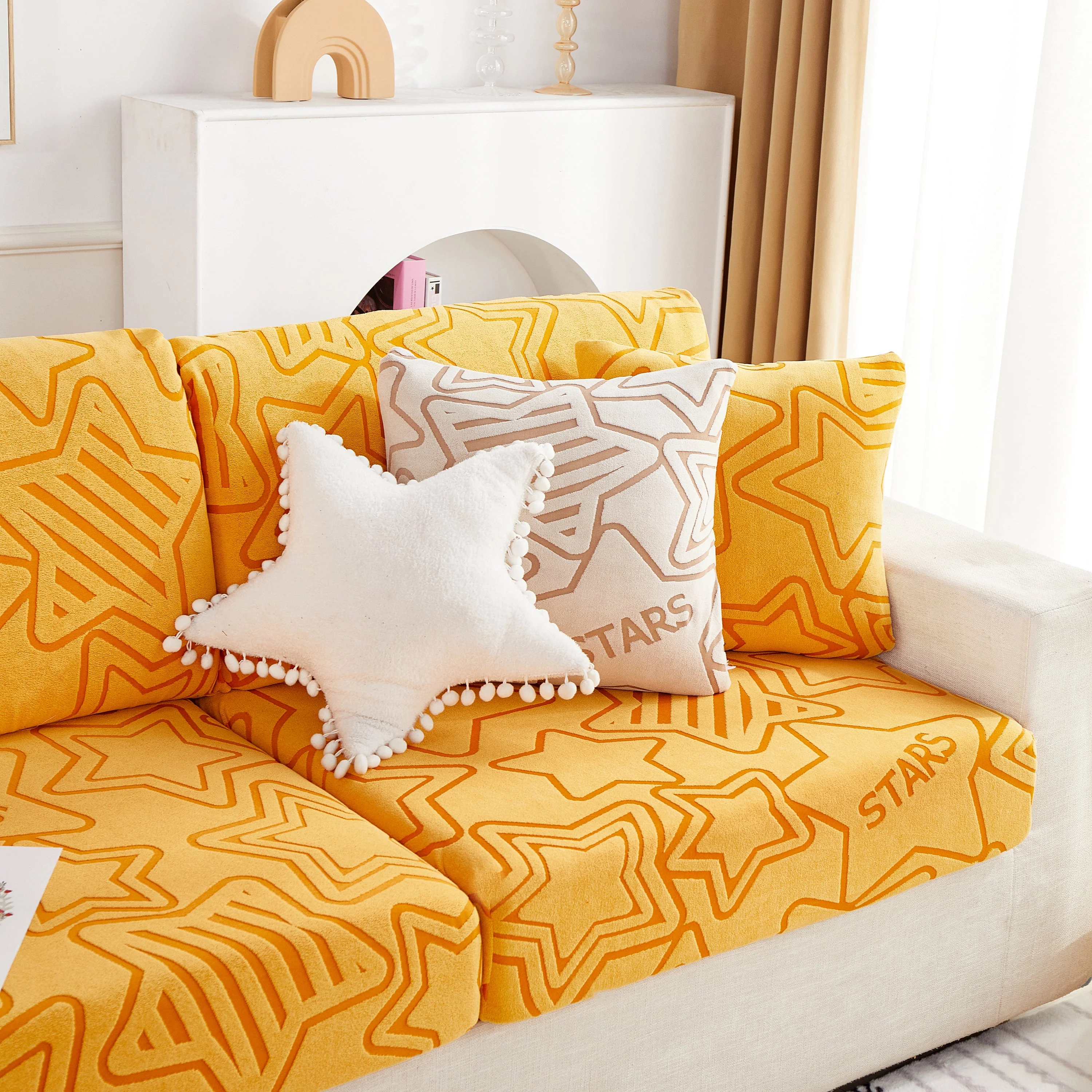 Starry Sky Jacquard Fleece Stretchable Non-Slip Cushion Covers Furniture Covers for L-Shaped Couch - Image 29