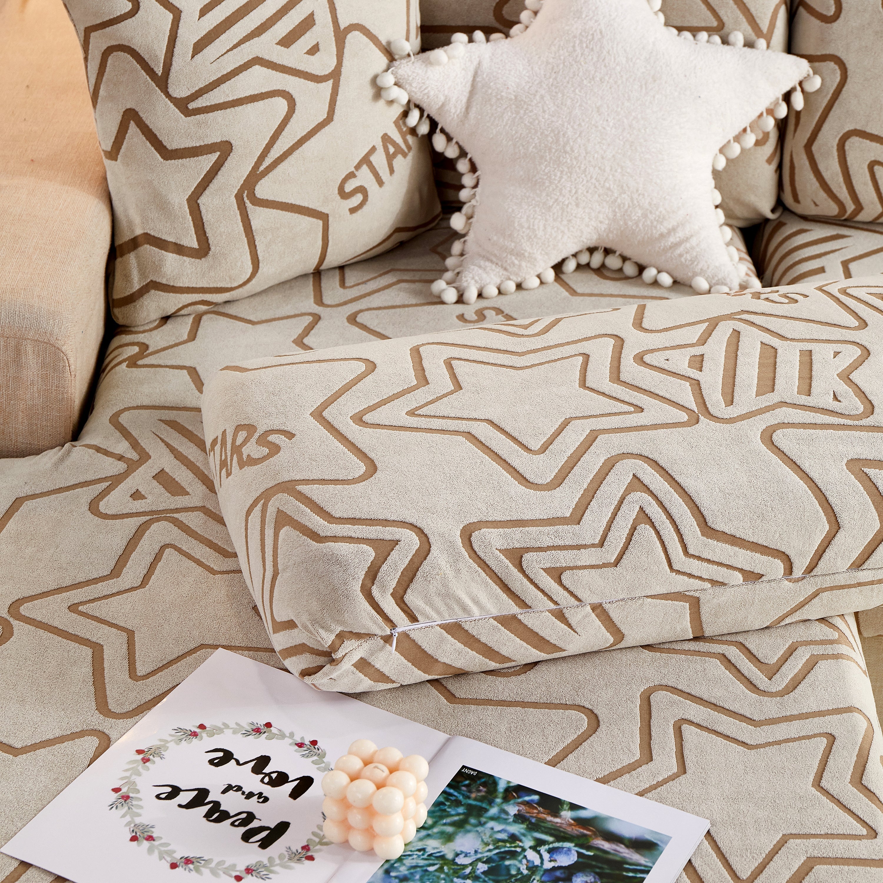 Starry Sky Jacquard Fleece Stretchable Non-Slip Cushion Covers Furniture Covers for L-Shaped Couch - Image 3