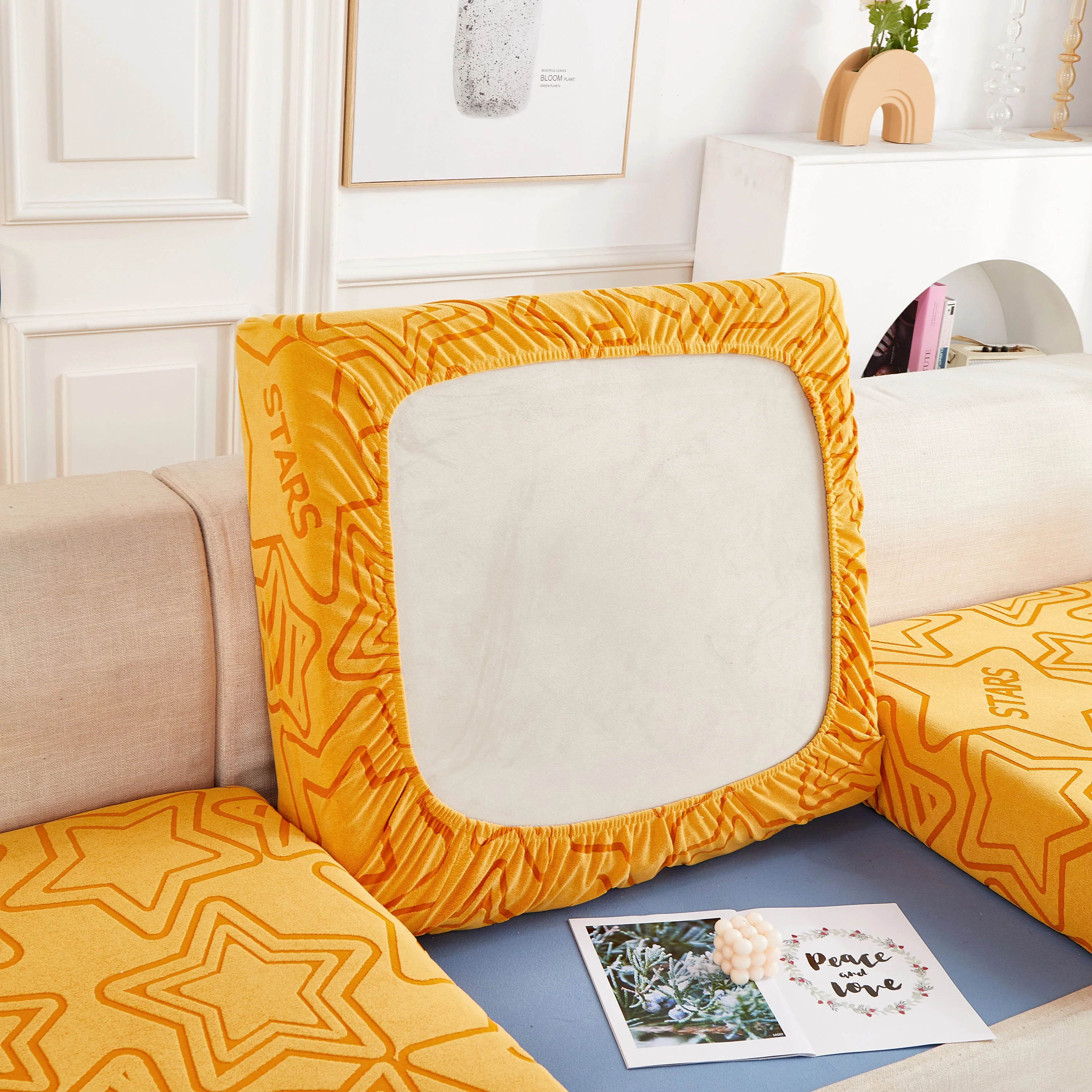 Starry Sky Jacquard Fleece Stretchable Non-Slip Cushion Covers Furniture Covers for L-Shaped Couch - Image 31