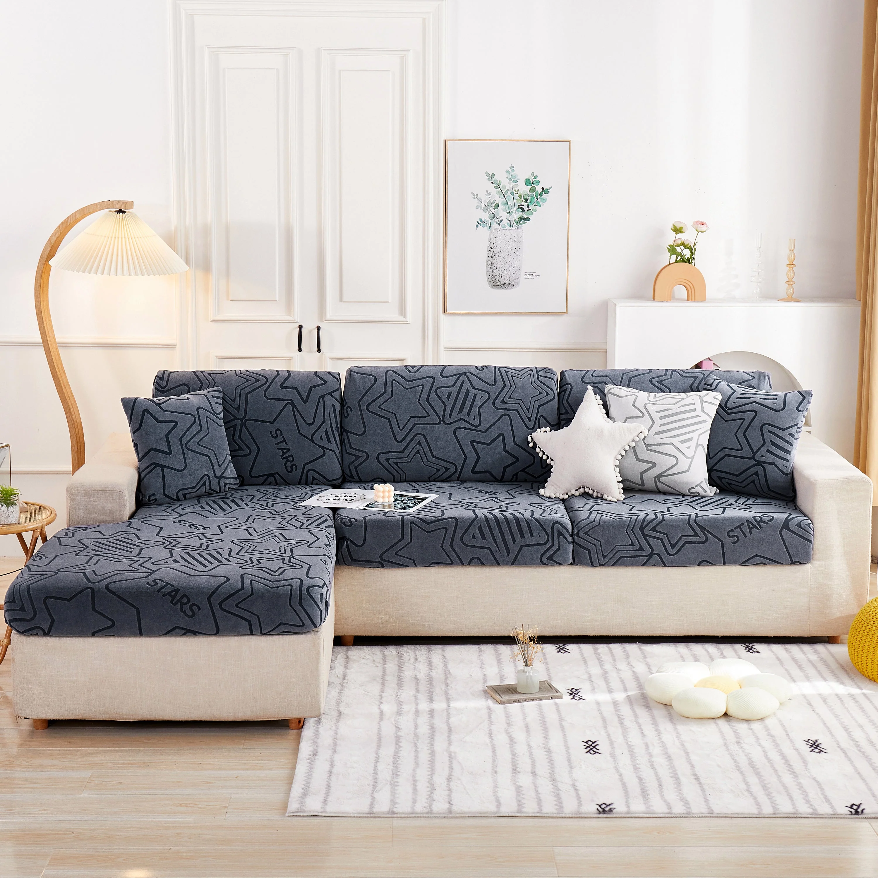 Starry Sky Jacquard Fleece Stretchable Non-Slip Cushion Covers Furniture Covers for L-Shaped Couch - Image 32