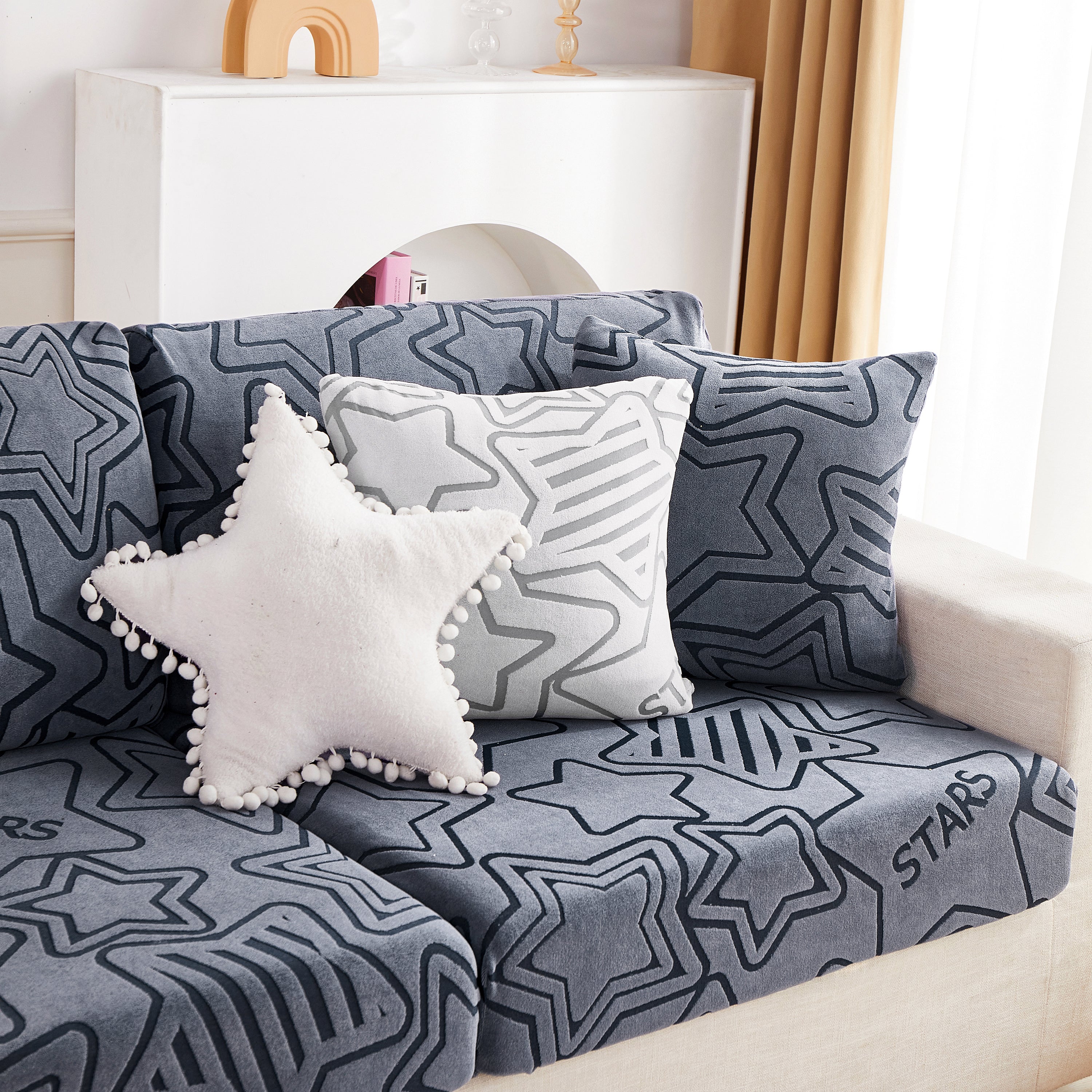 Starry Sky Jacquard Fleece Stretchable Non-Slip Cushion Covers Furniture Covers for L-Shaped Couch - Image 35