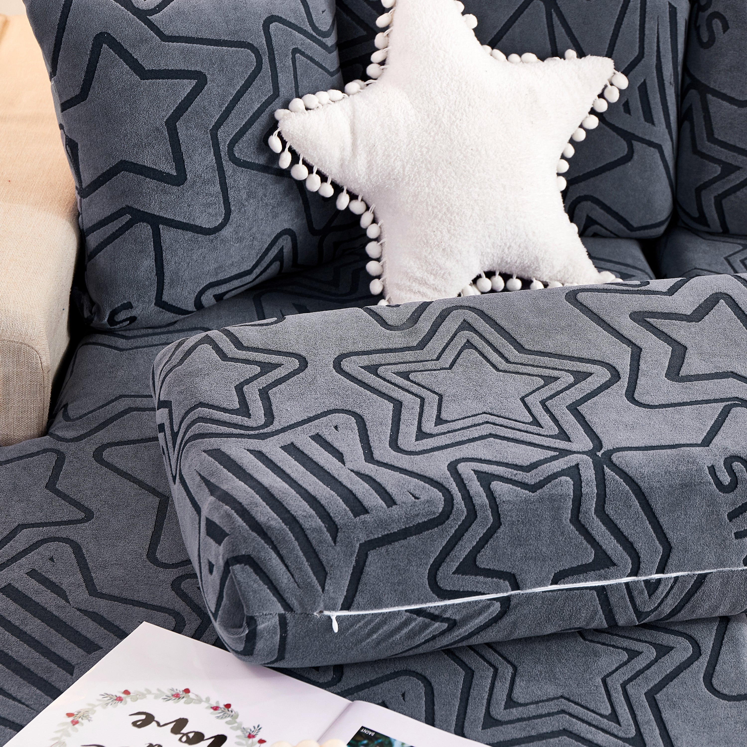 Starry Sky Jacquard Fleece Stretchable Non-Slip Cushion Covers Furniture Covers for L-Shaped Couch - Image 37