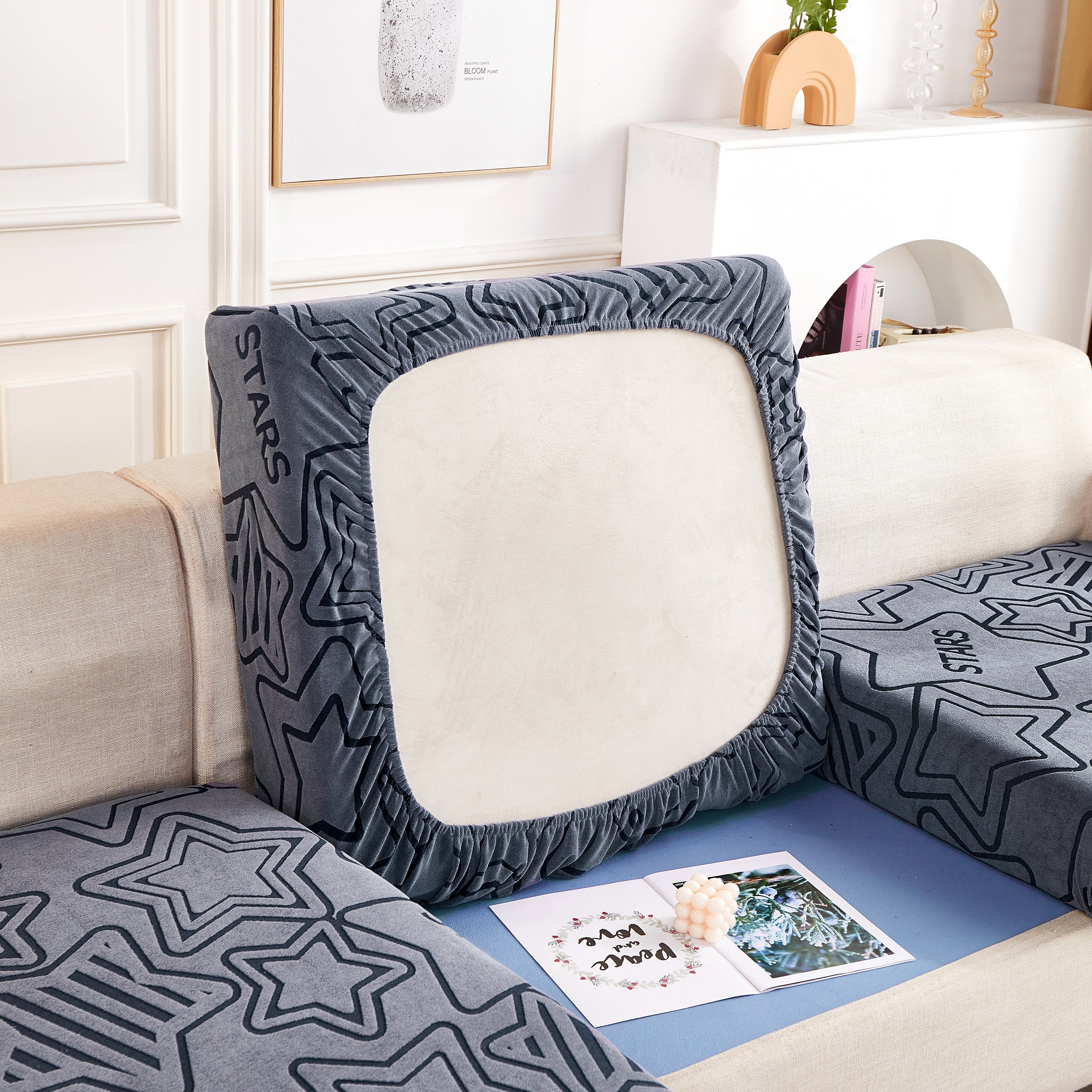 Starry Sky Jacquard Fleece Stretchable Non-Slip Cushion Covers Furniture Covers for L-Shaped Couch - Image 38