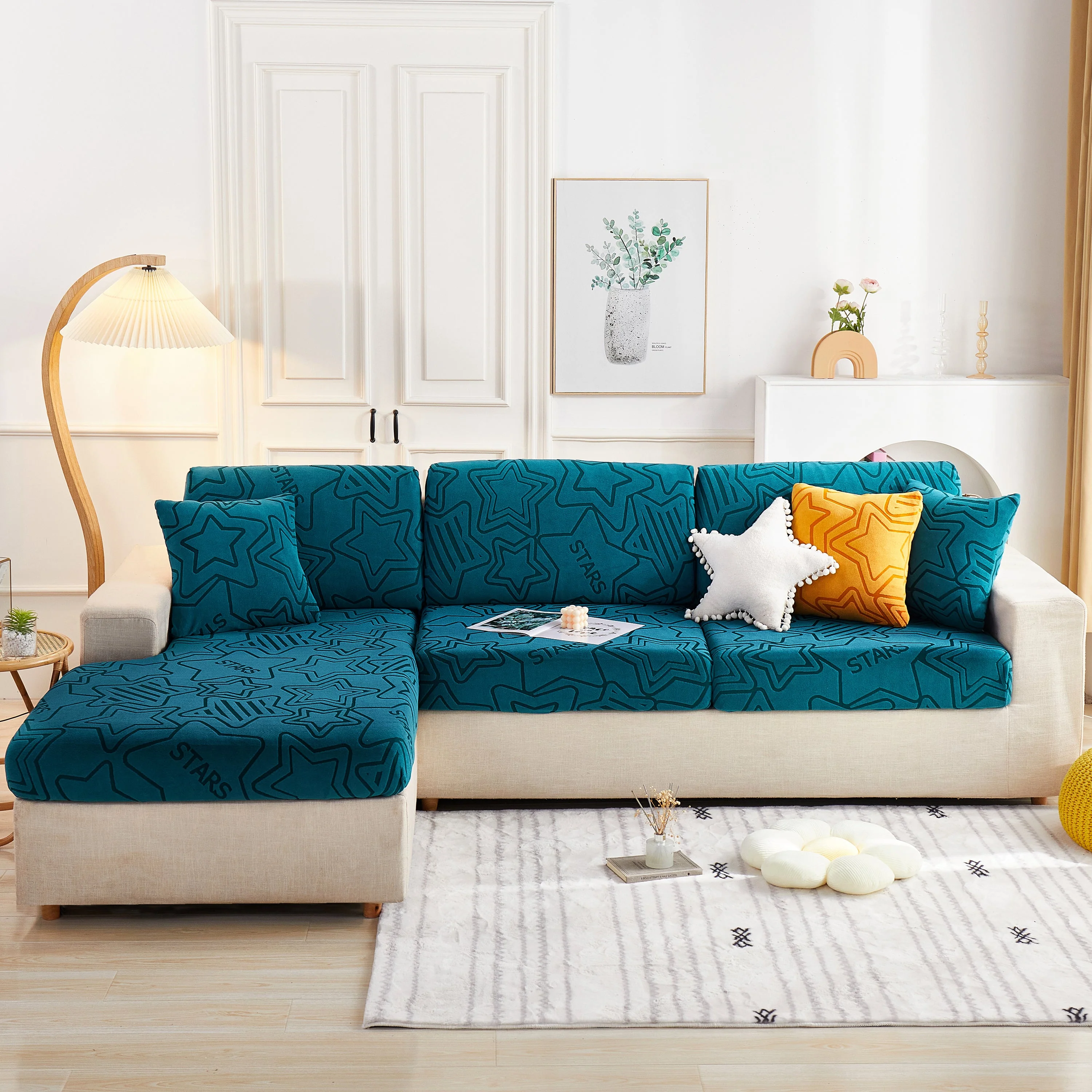 Starry Sky Jacquard Fleece Stretchable Non-Slip Cushion Covers Furniture Covers for L-Shaped Couch - Image 39