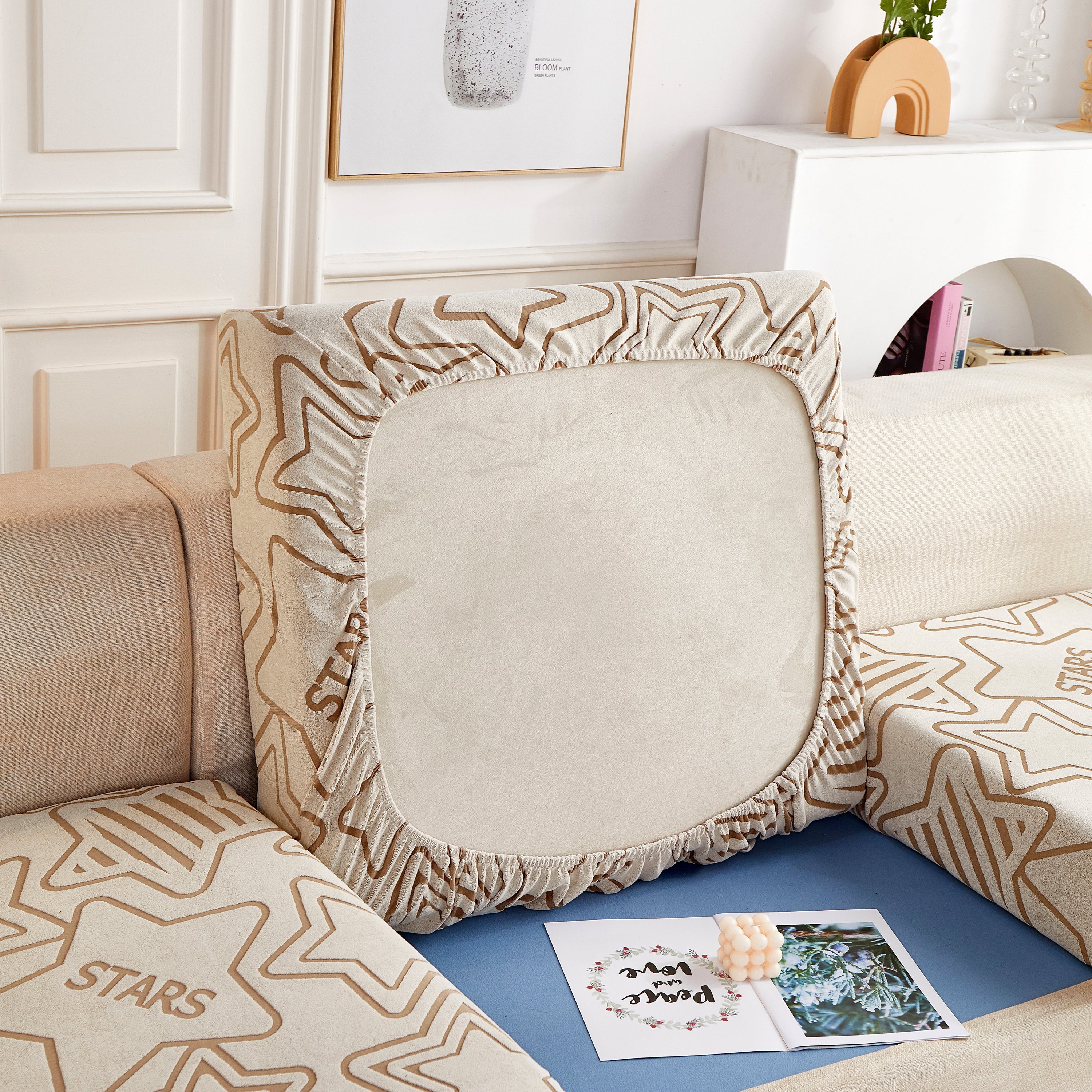 Starry Sky Jacquard Fleece Stretchable Non-Slip Cushion Covers Furniture Covers for L-Shaped Couch - Image 4