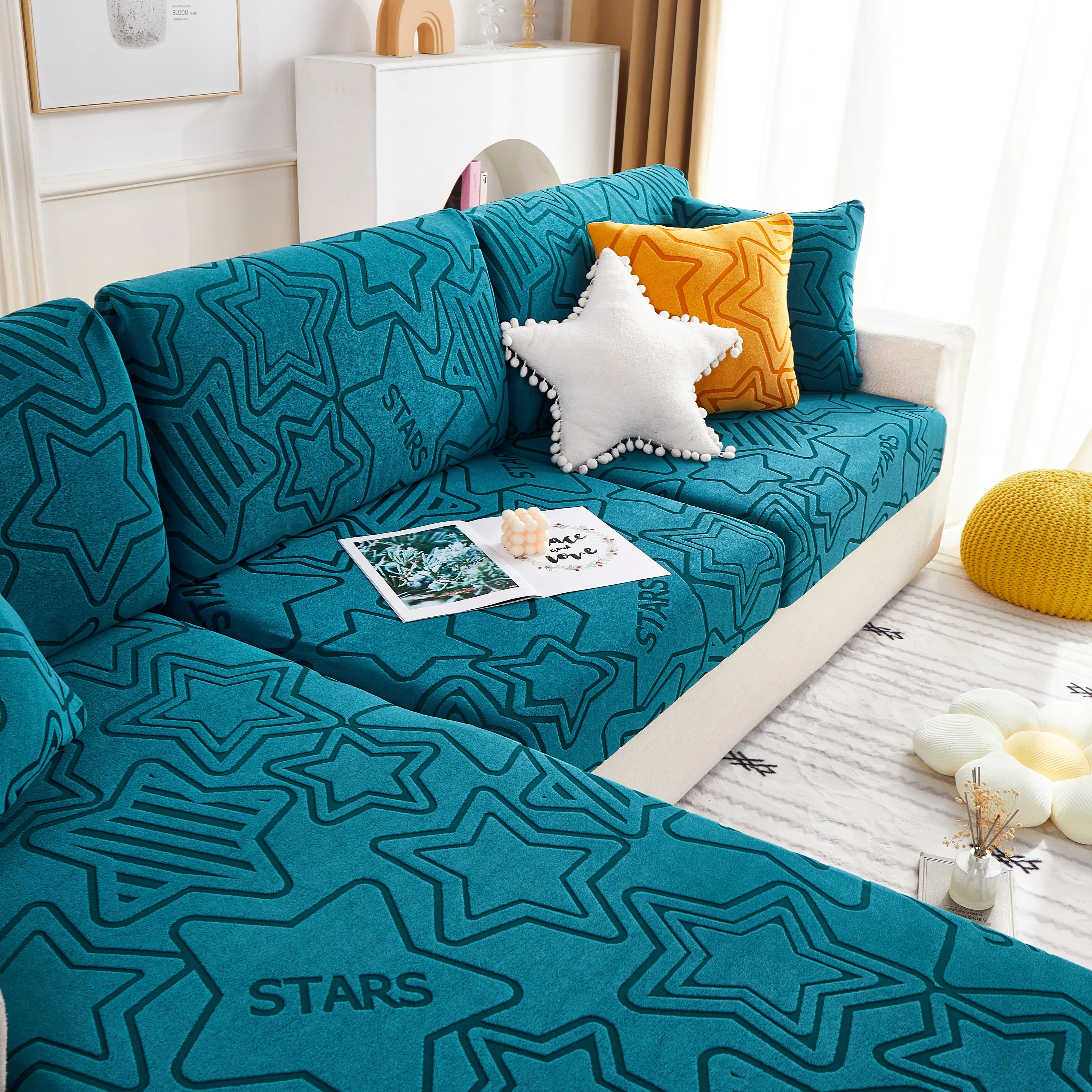 Starry Sky Jacquard Fleece Stretchable Non-Slip Cushion Covers Furniture Covers for L-Shaped Couch - Image 41