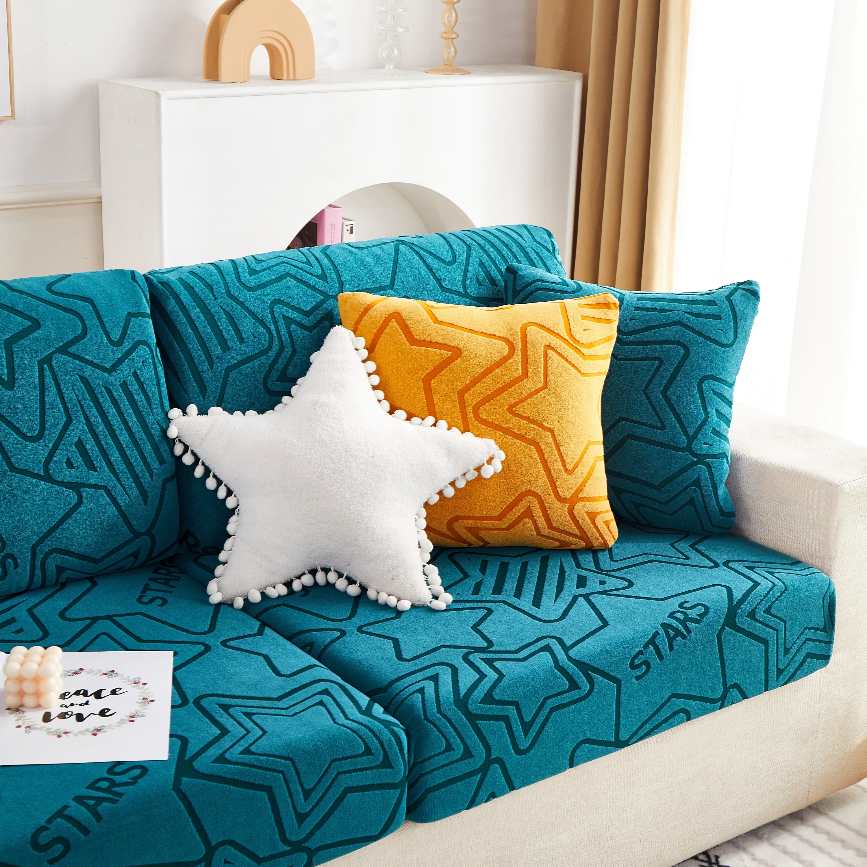 Starry Sky Jacquard Fleece Stretchable Non-Slip Cushion Covers Furniture Covers for L-Shaped Couch - Image 42