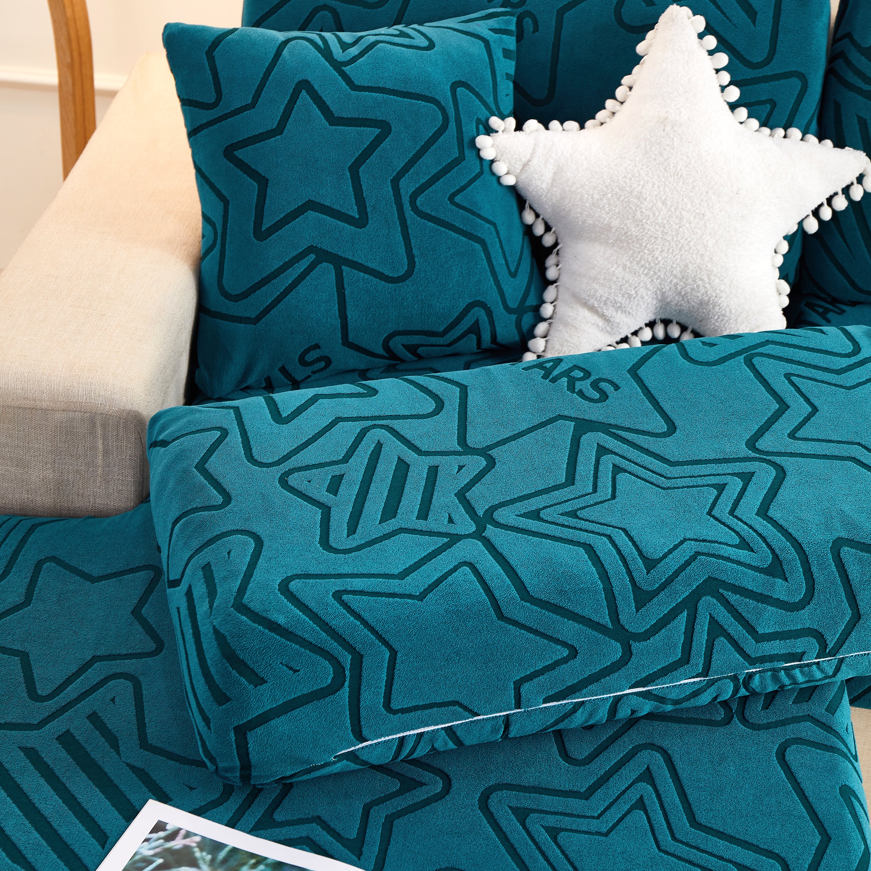 Starry Sky Jacquard Fleece Stretchable Non-Slip Cushion Covers Furniture Covers for L-Shaped Couch - Image 43