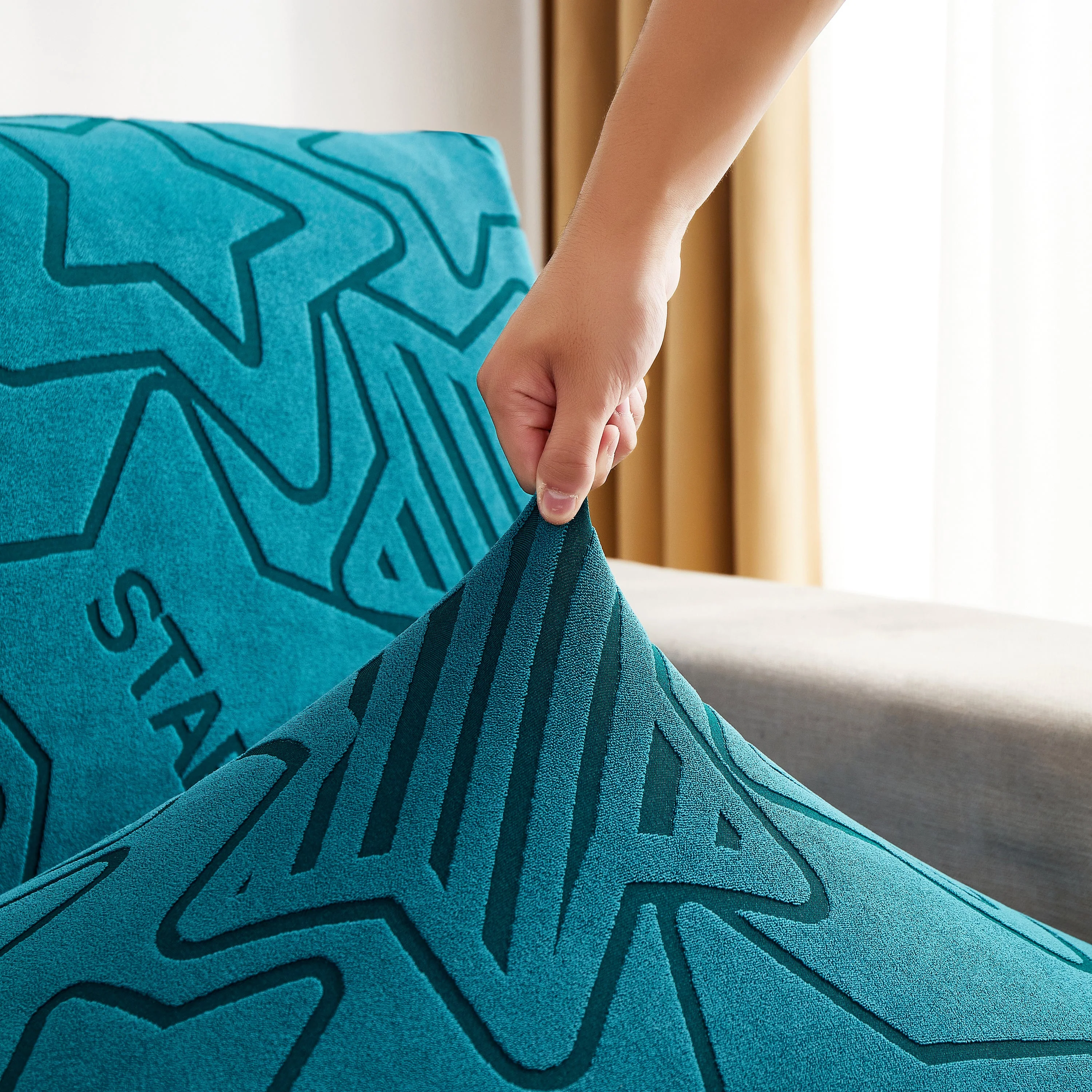 Starry Sky Jacquard Fleece Stretchable Non-Slip Cushion Covers Furniture Covers for L-Shaped Couch - Image 44