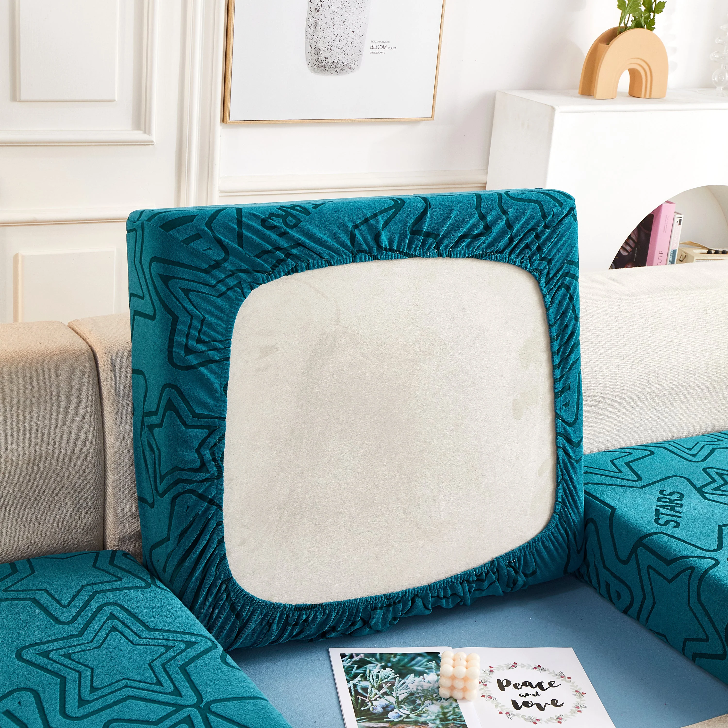 Starry Sky Jacquard Fleece Stretchable Non-Slip Cushion Covers Furniture Covers for L-Shaped Couch - Image 45