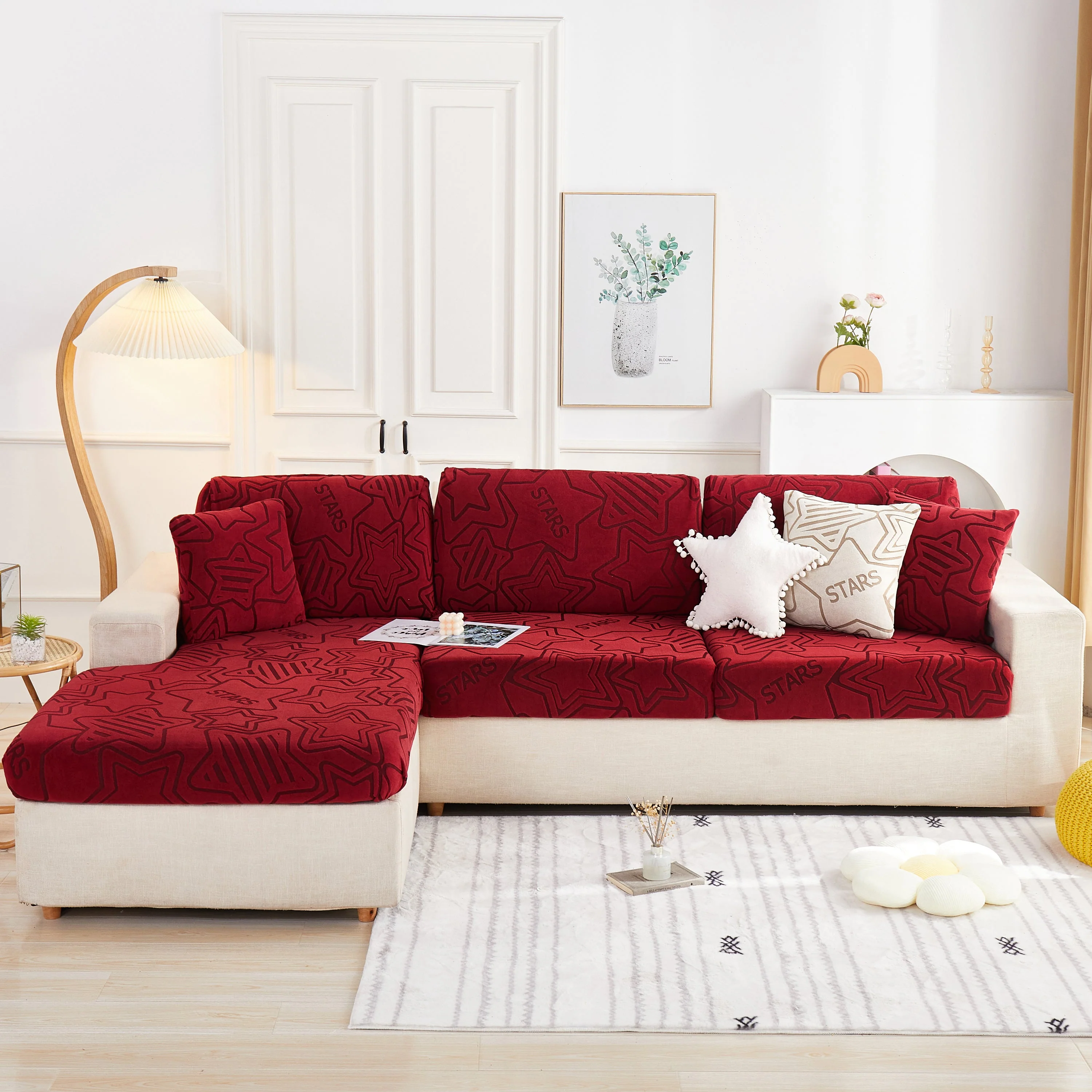 Starry Sky Jacquard Fleece Stretchable Non-Slip Cushion Covers Furniture Covers for L-Shaped Couch - Image 47