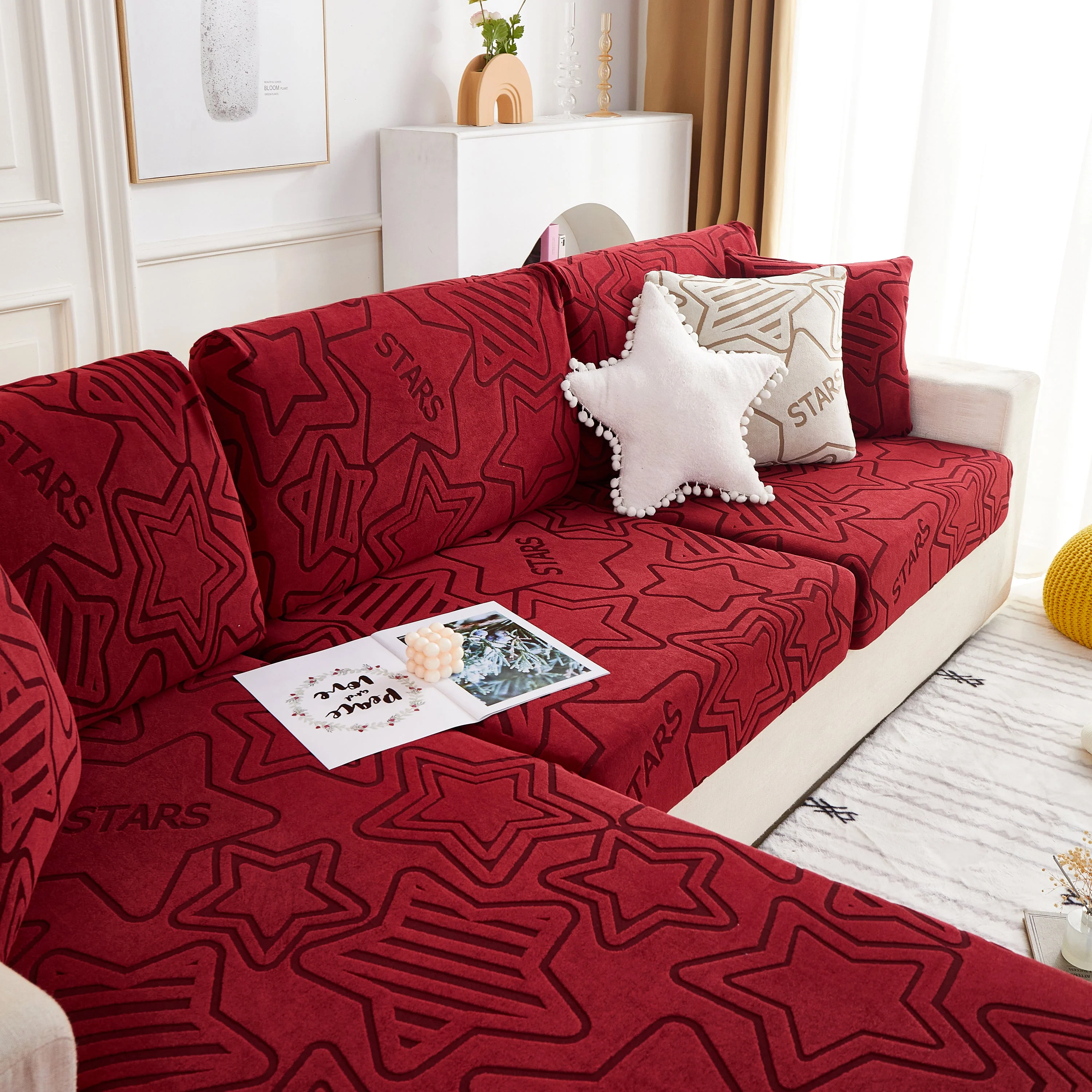 Starry Sky Jacquard Fleece Stretchable Non-Slip Cushion Covers Furniture Covers for L-Shaped Couch - Image 48