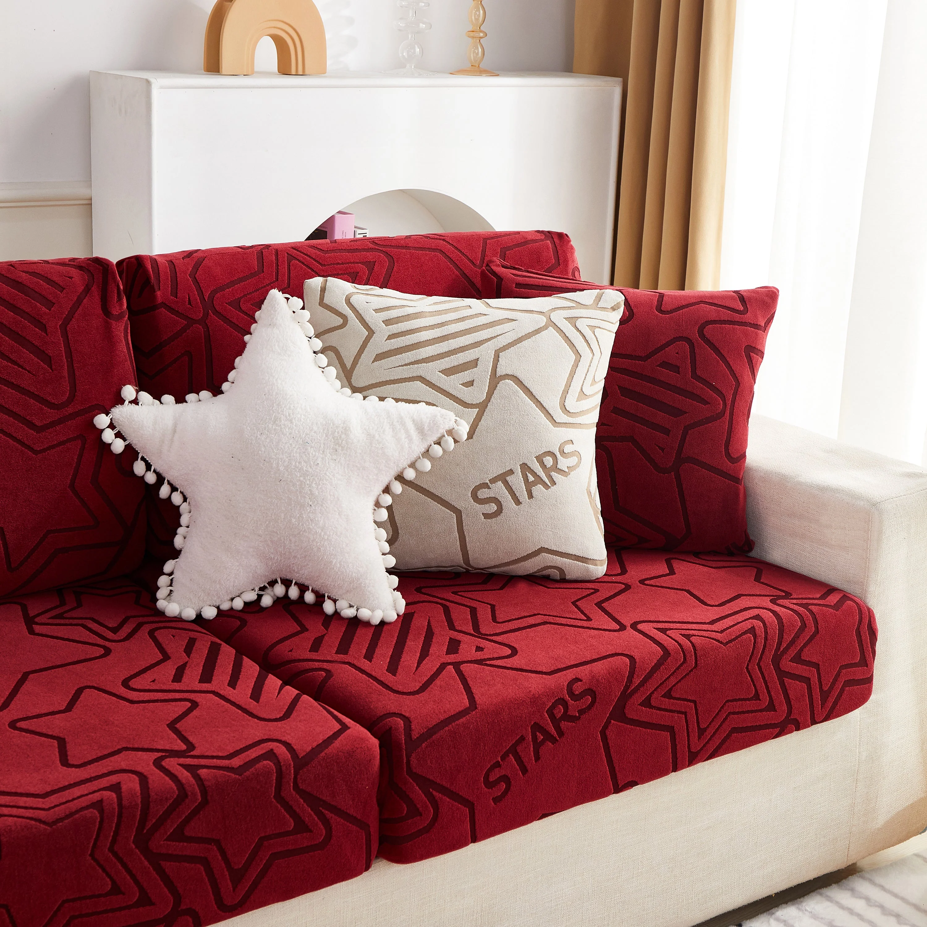 Starry Sky Jacquard Fleece Stretchable Non-Slip Cushion Covers Furniture Covers for L-Shaped Couch - Image 49