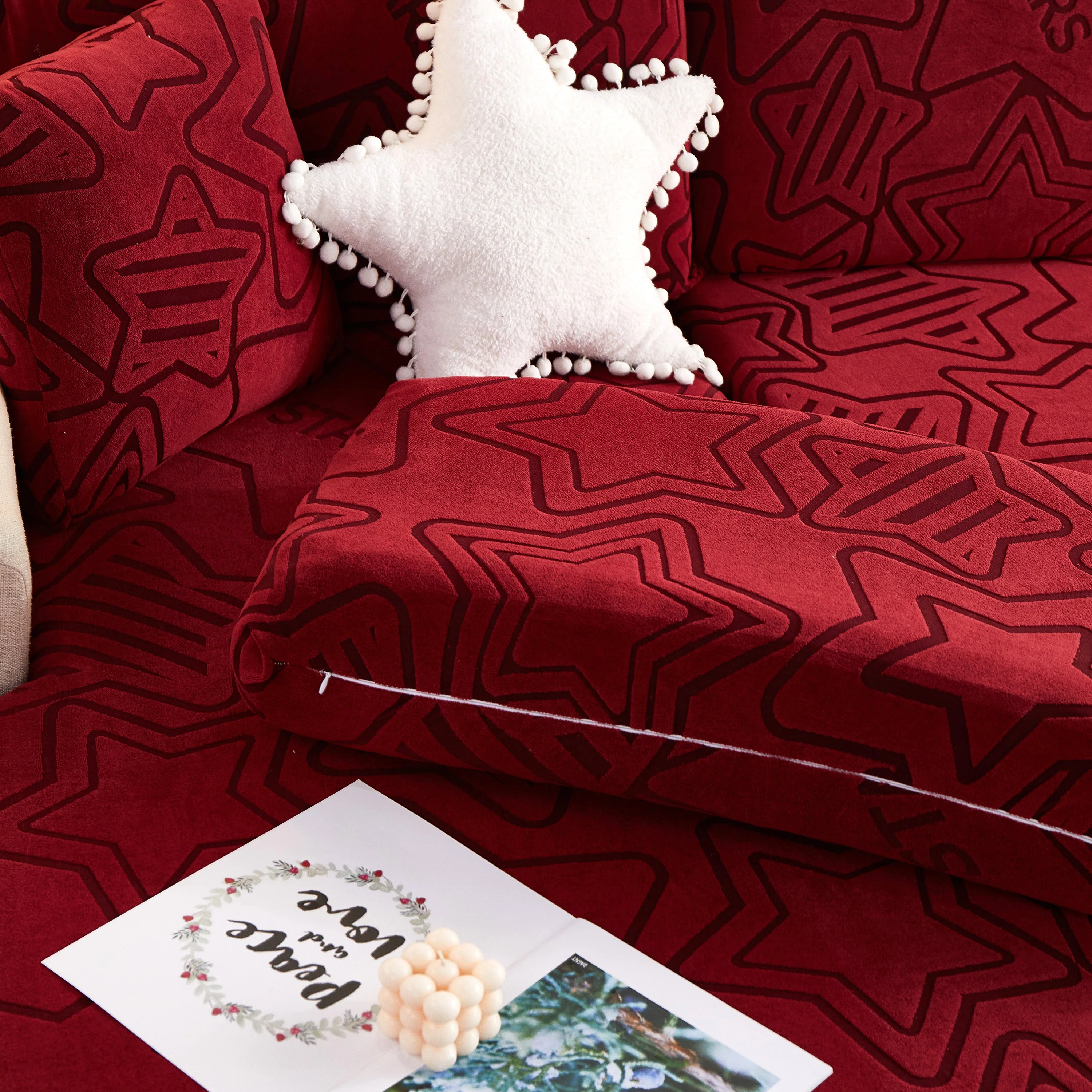 Starry Sky Jacquard Fleece Stretchable Non-Slip Cushion Covers Furniture Covers for L-Shaped Couch - Image 51