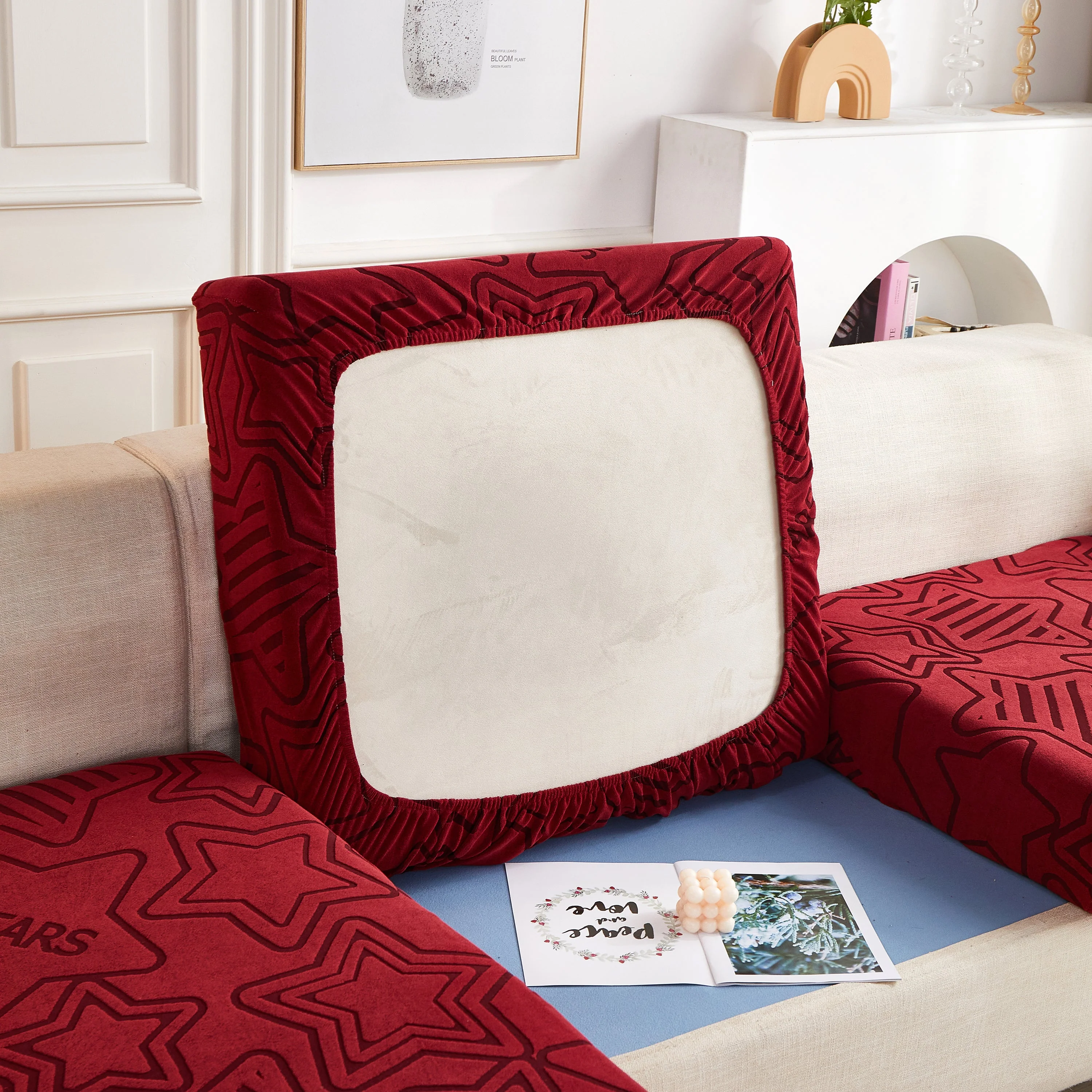 Starry Sky Jacquard Fleece Stretchable Non-Slip Cushion Covers Furniture Covers for L-Shaped Couch - Image 52