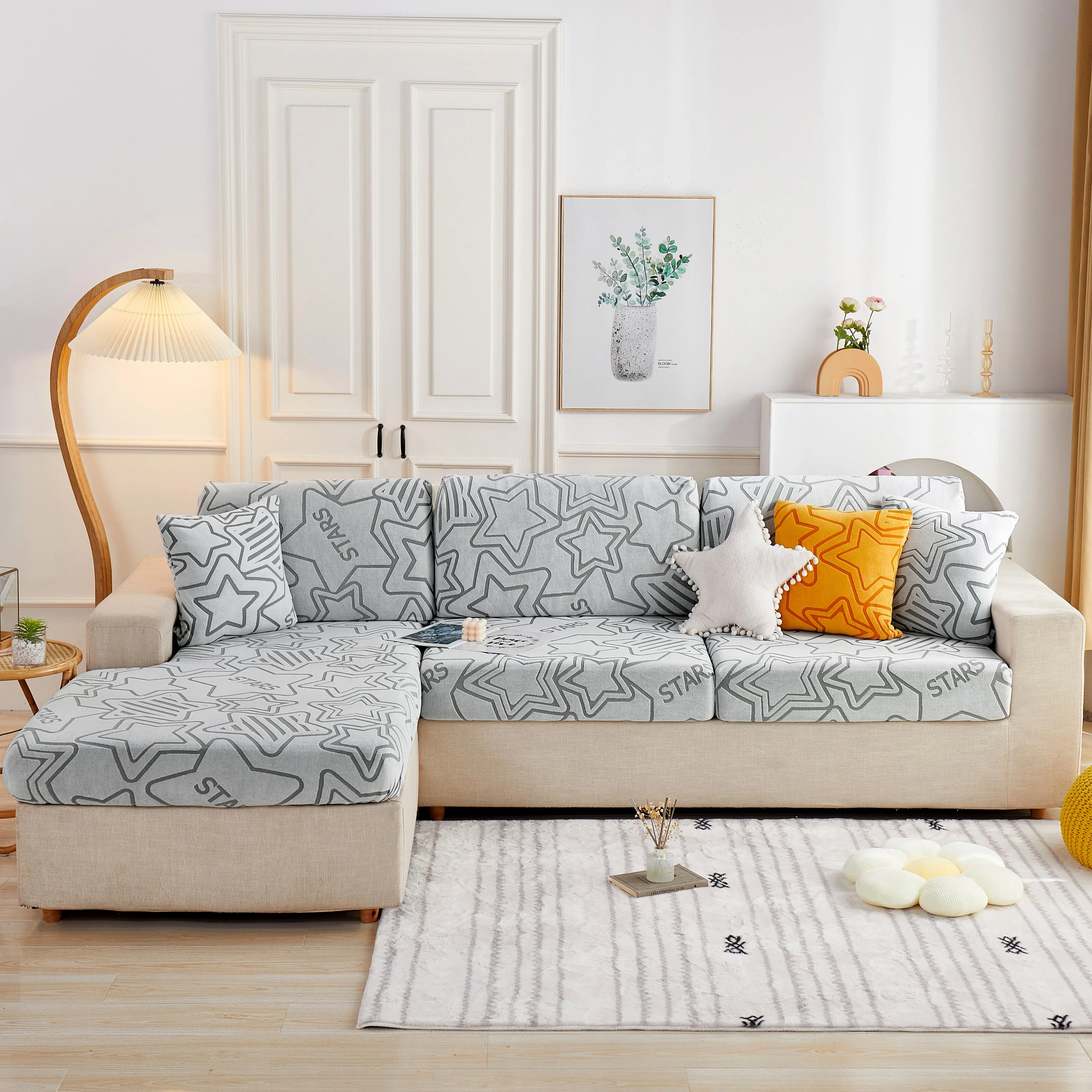 Starry Sky Jacquard Fleece Stretchable Non-Slip Cushion Covers Furniture Covers for L-Shaped Couch - Image 53