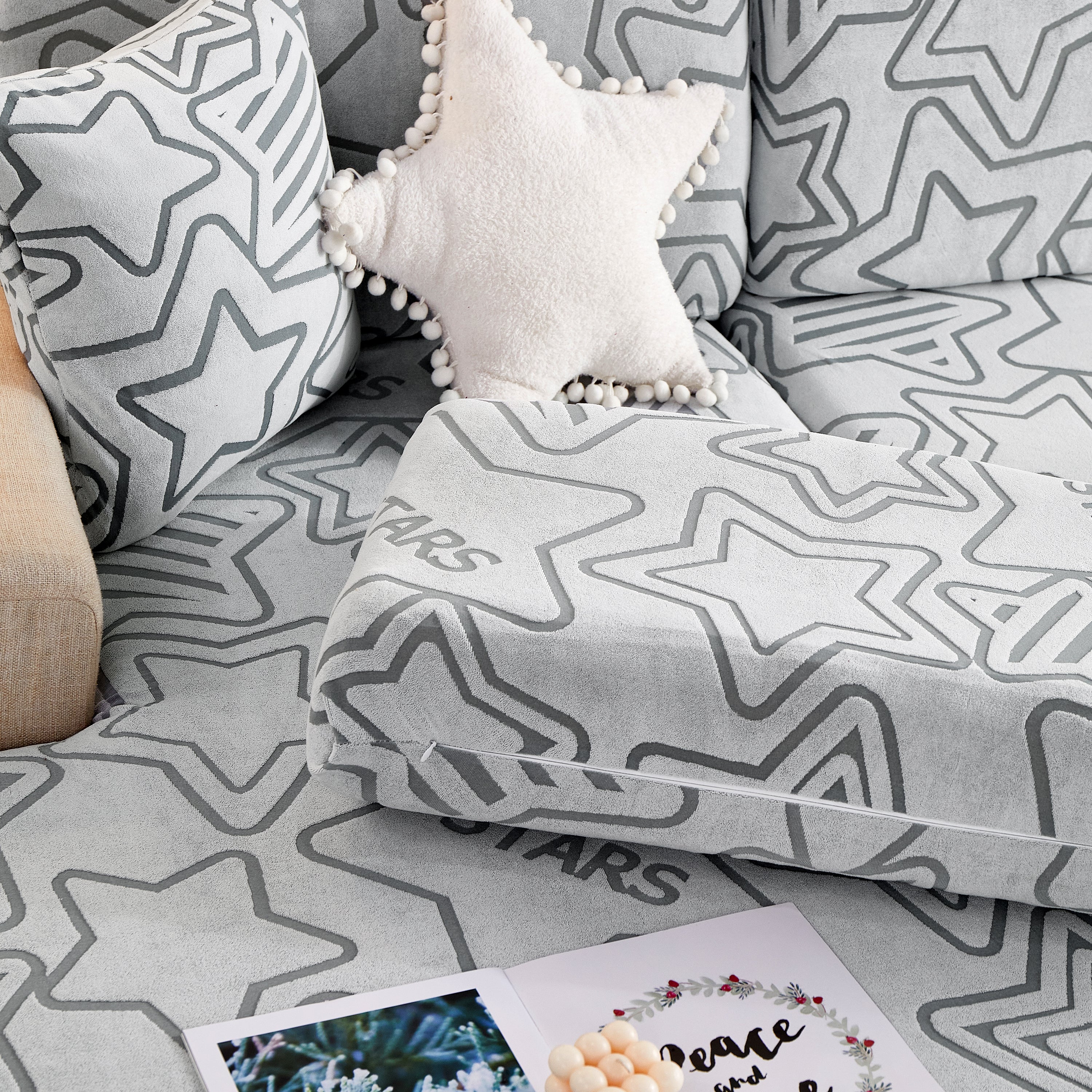 Starry Sky Jacquard Fleece Stretchable Non-Slip Cushion Covers Furniture Covers for L-Shaped Couch - Image 58