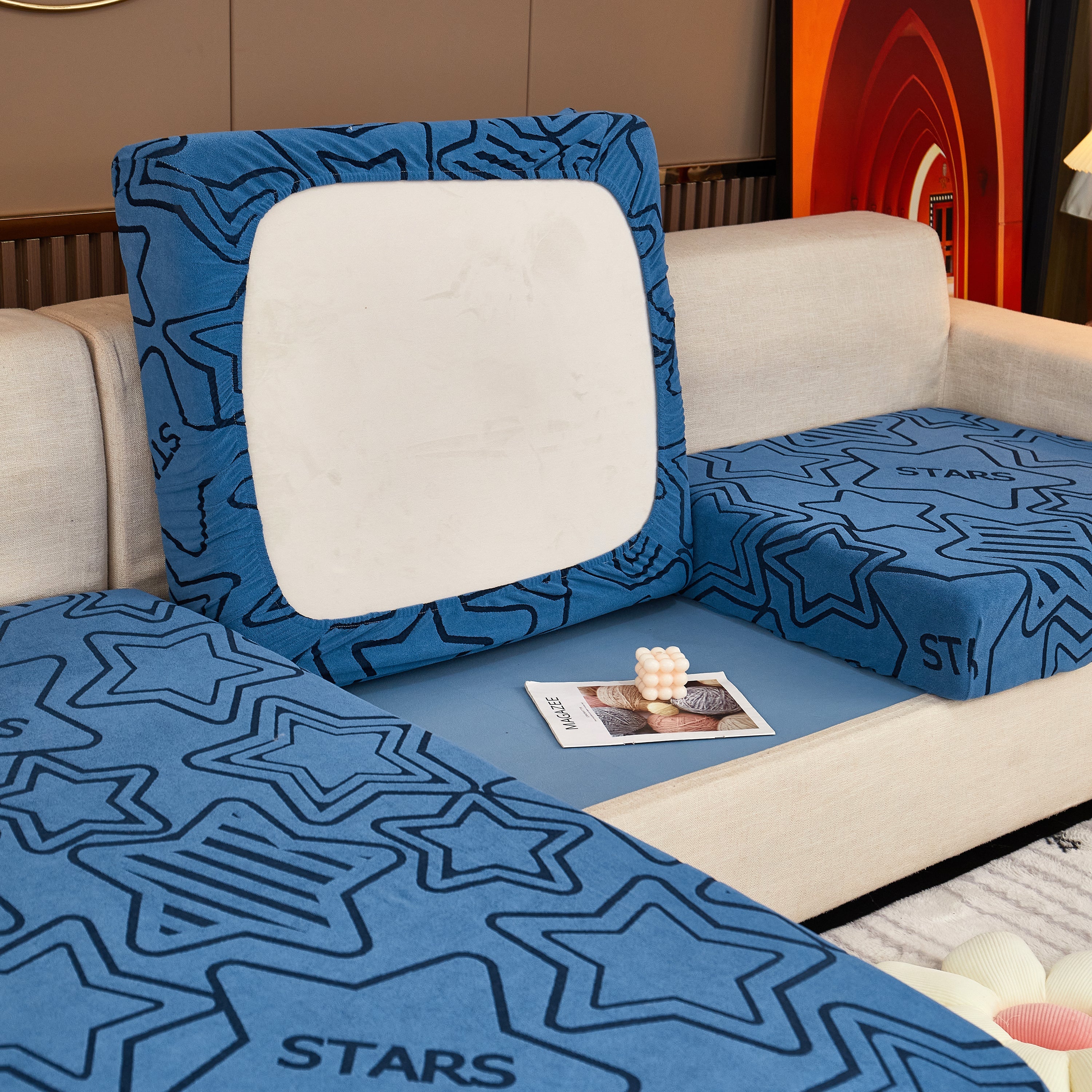 Starry Sky Jacquard Fleece Stretchable Non-Slip Cushion Covers Furniture Covers for L-Shaped Couch - Image 67
