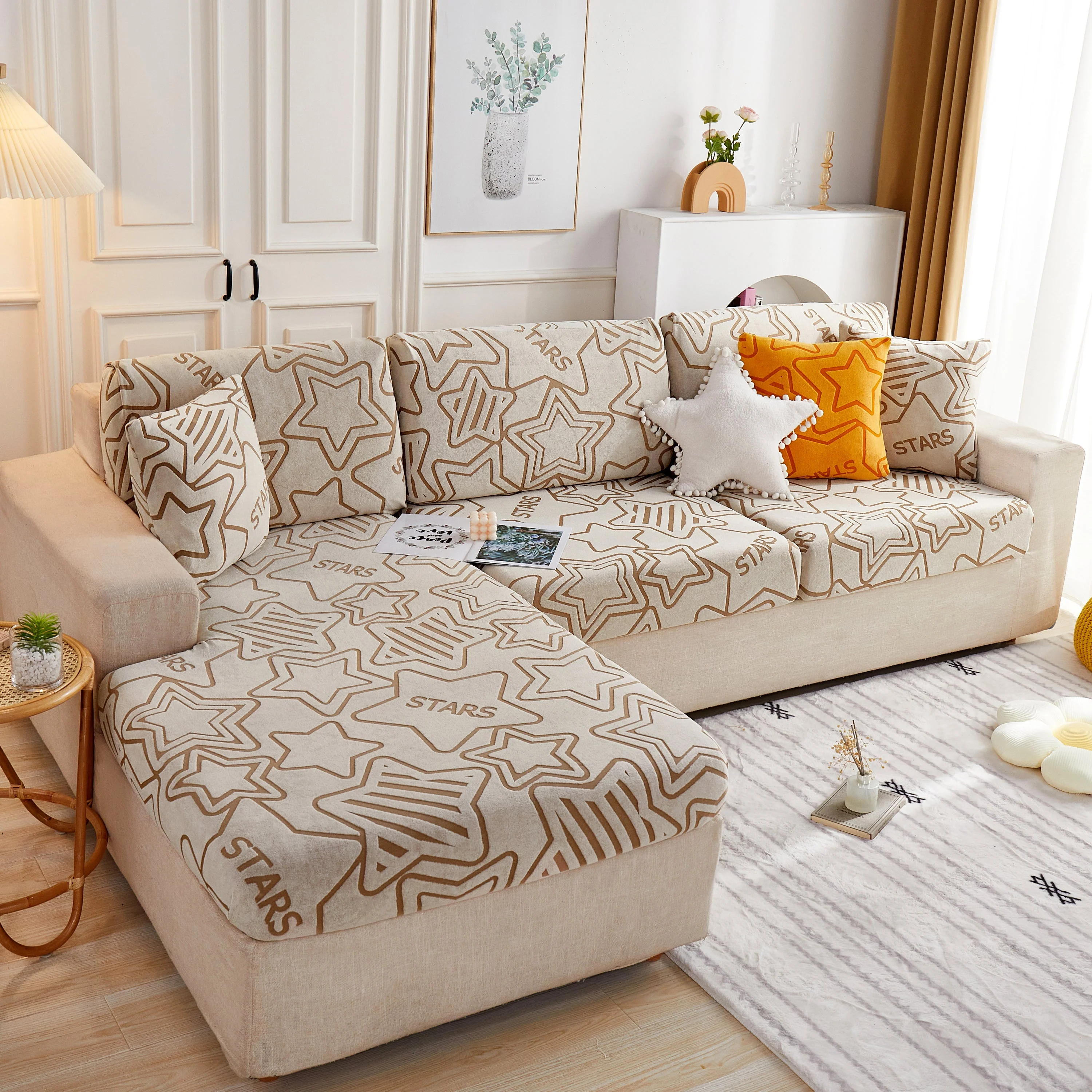 Starry Sky Jacquard Fleece Stretchable Non-Slip Cushion Covers Furniture Covers for L-Shaped Couch - Image 7